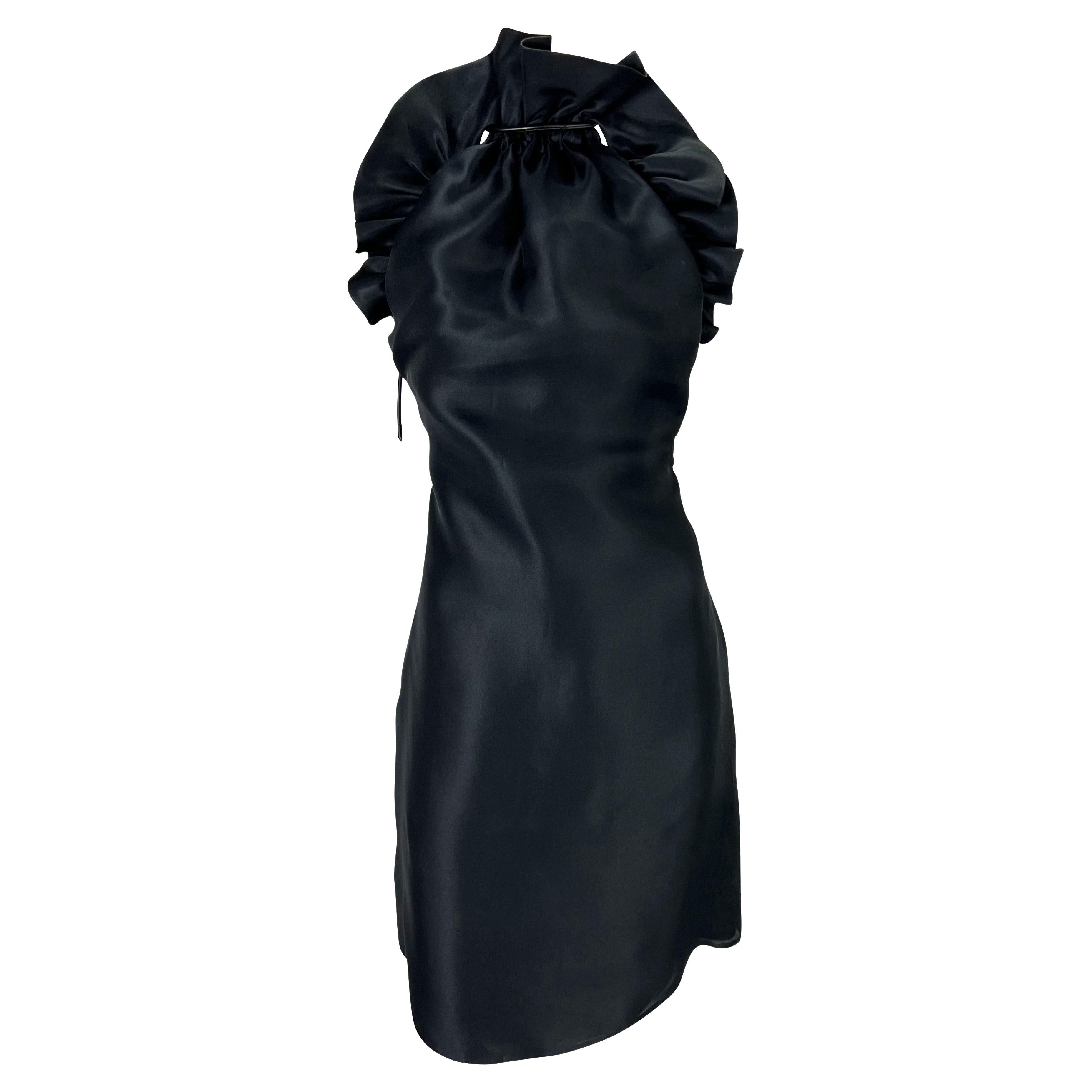 F/W 2000 Gucci by Tom Ford Black Silk Taffeta Backless Ruffle Dress For Sale