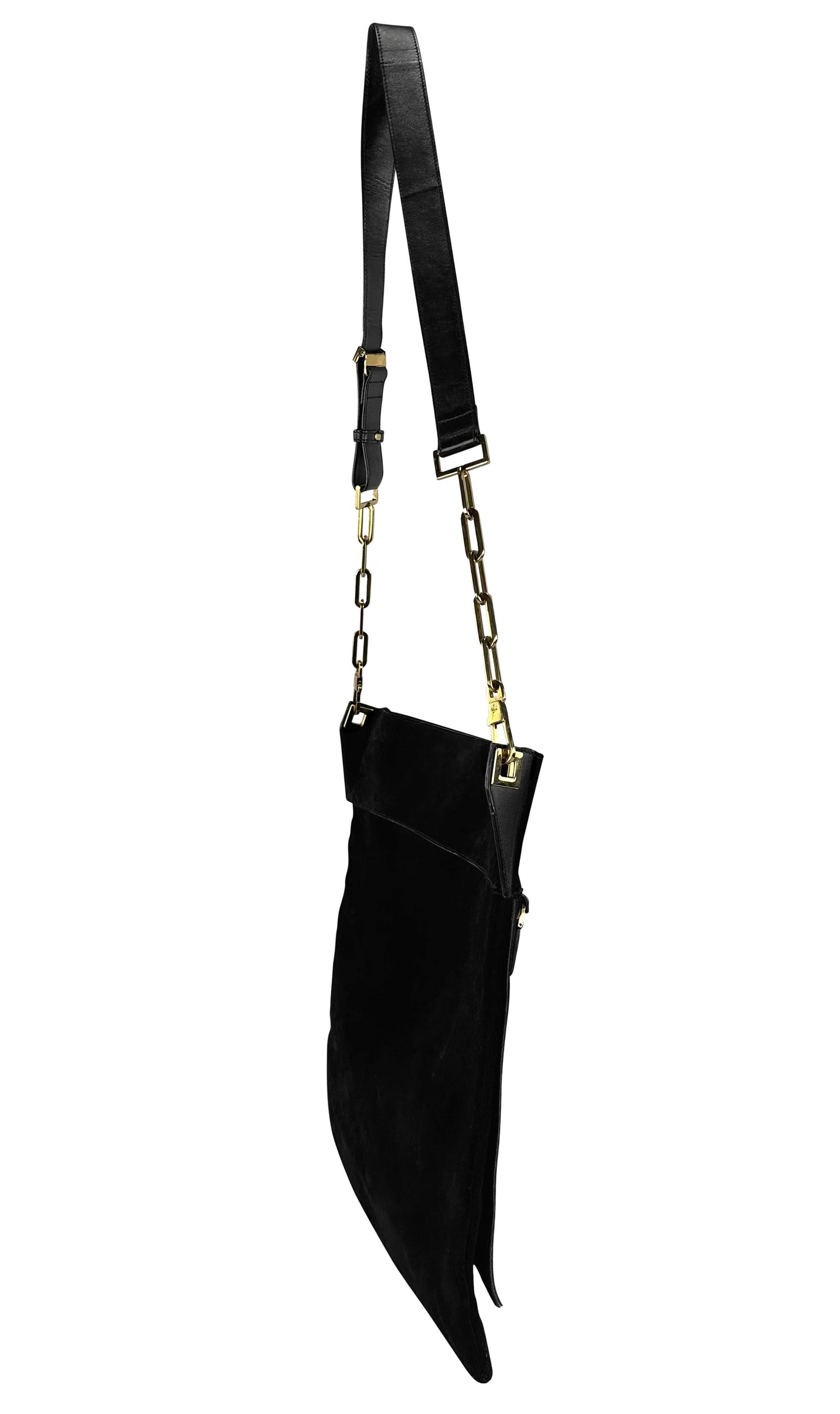 F/W 2000 Gucci by Tom Ford Black Suede Men's Runway Large Shoulder Bag For Sale 3