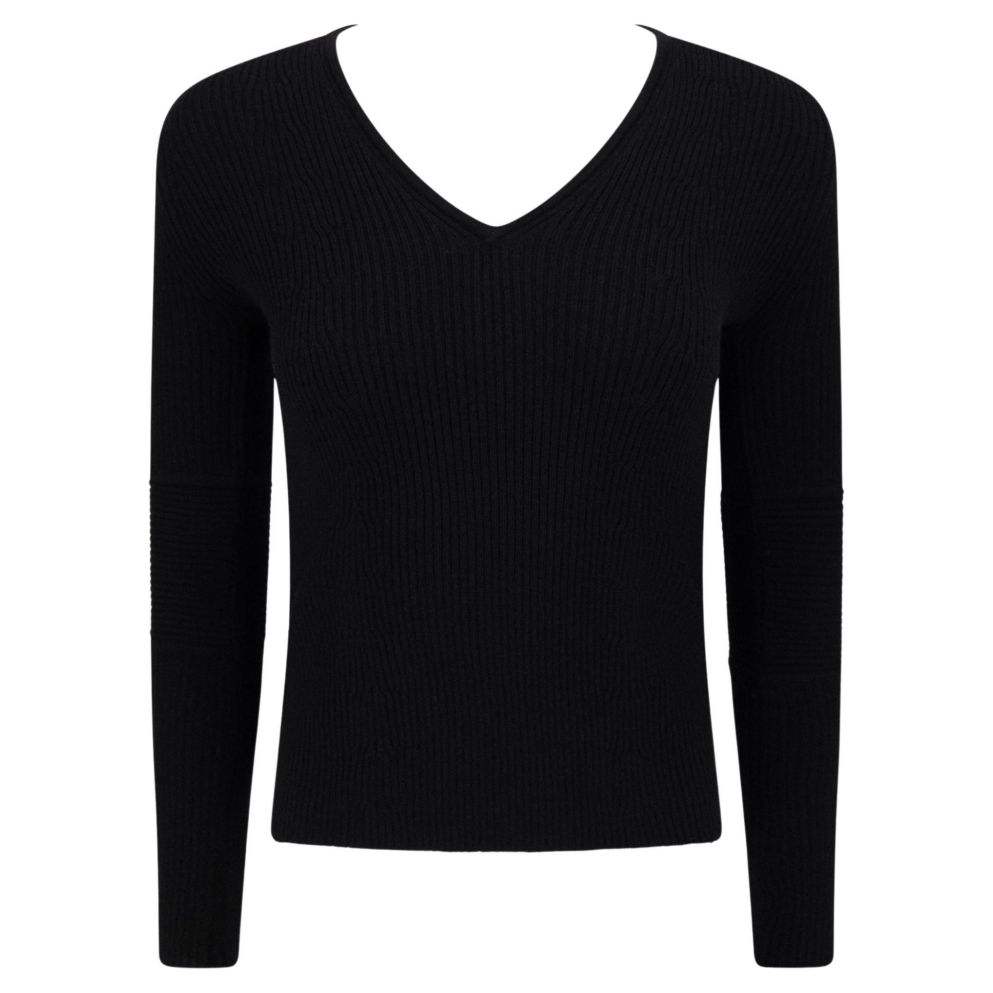 F/W 2000 Gucci by Tom Ford Black Wool Elbow Pad Black V Neck Knit Sweater