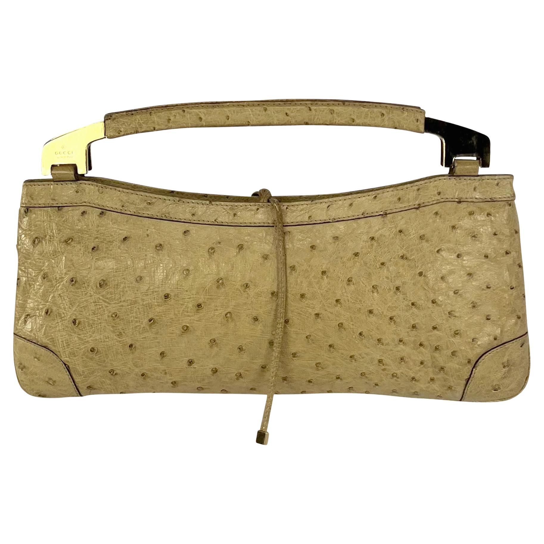 F/W 2000 Gucci by Tom Ford Genuine Ostrich Skin Convertible Chain Clutch Bag For Sale
