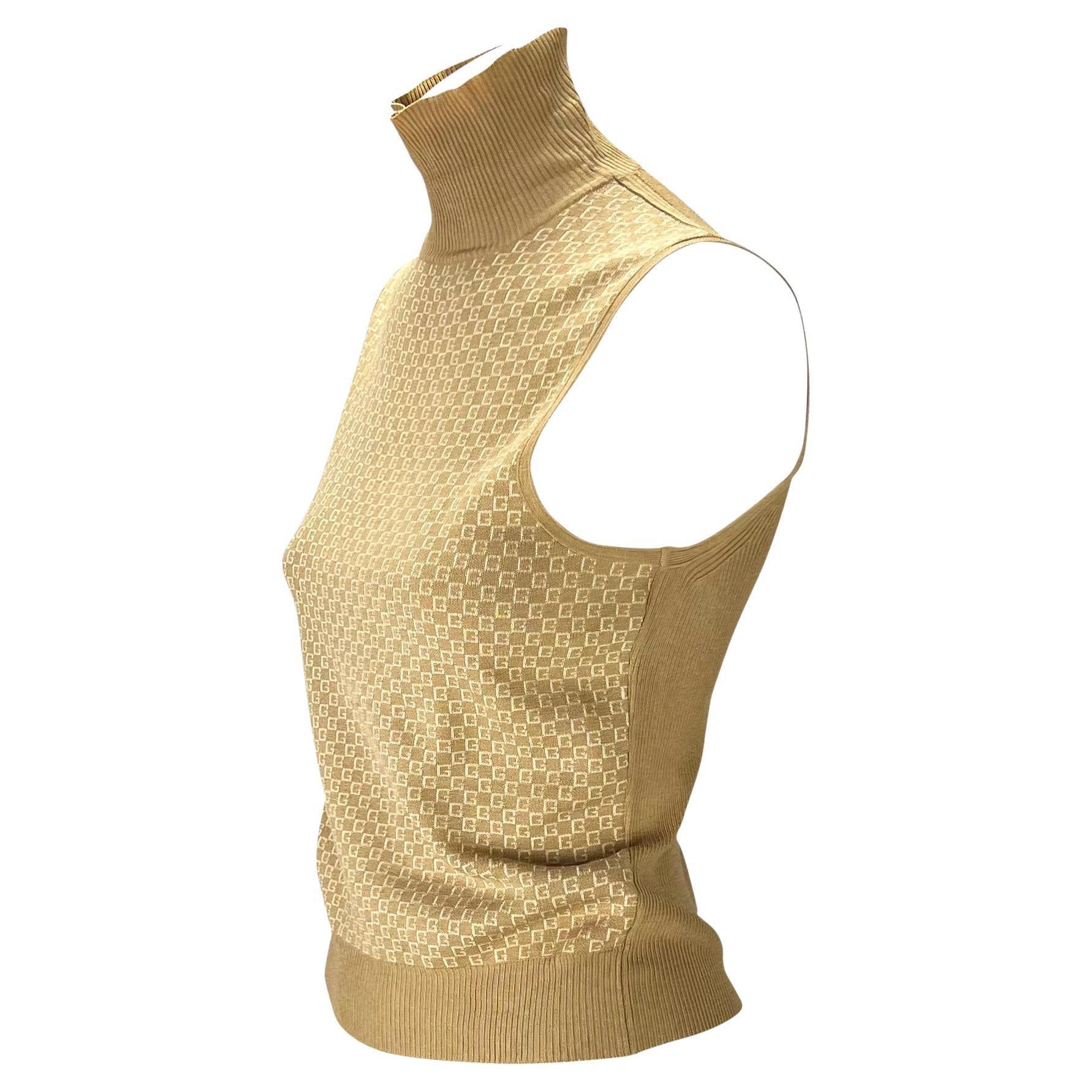 Beige F/W 2000 Gucci by Tom Ford GG Pull à col rond en soie stretch beige en vente