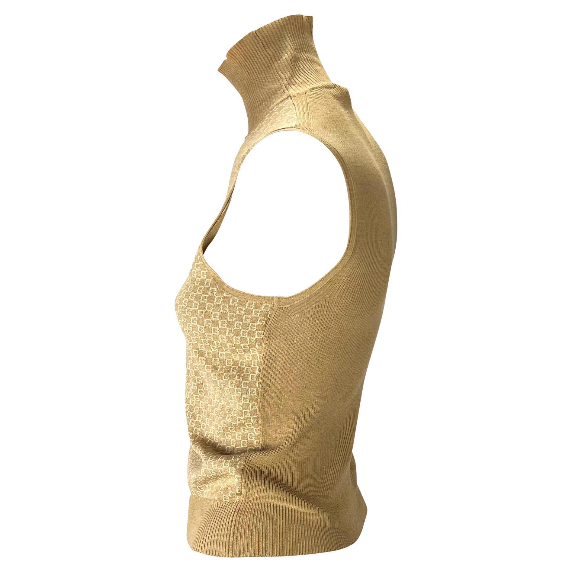 F/W 2000 Gucci by Tom Ford GG Pull à col rond en soie stretch beige Excellent état - En vente à West Hollywood, CA