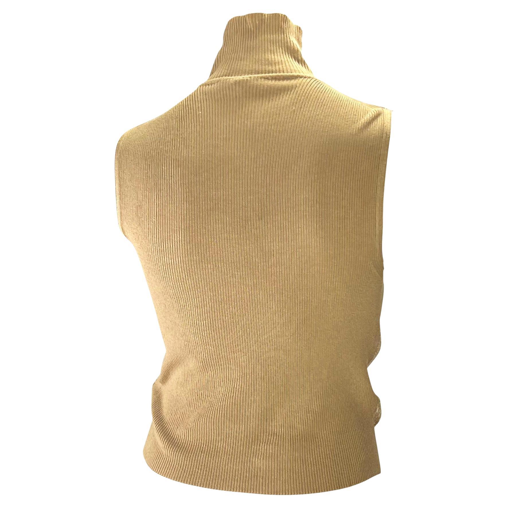 F/W 2000 Gucci by Tom Ford GG Mock Neck Stretch Silk Blend Beige Sweater Top For Sale 1