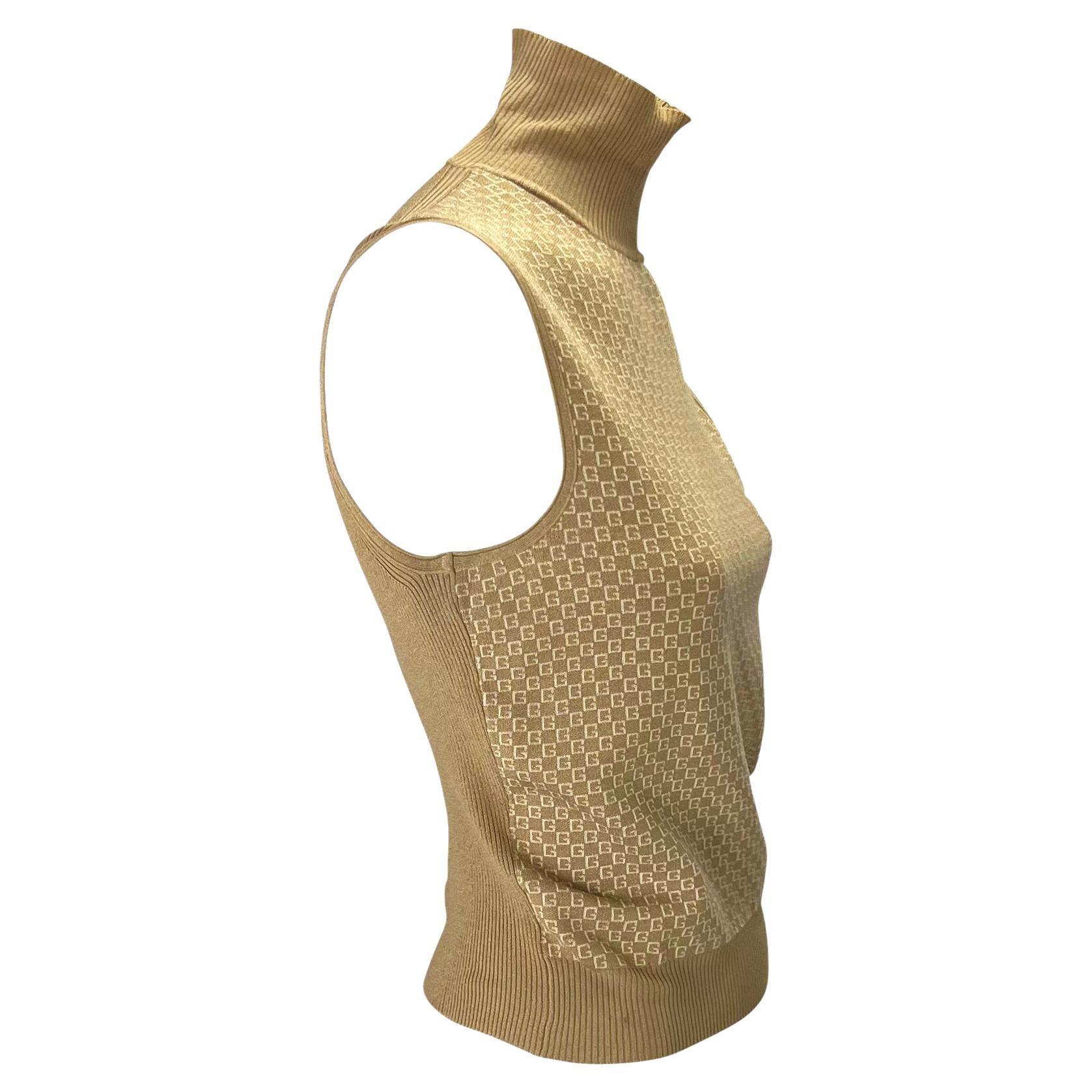 F/W 2000 Gucci by Tom Ford GG Pull à col rond en soie stretch beige en vente 1
