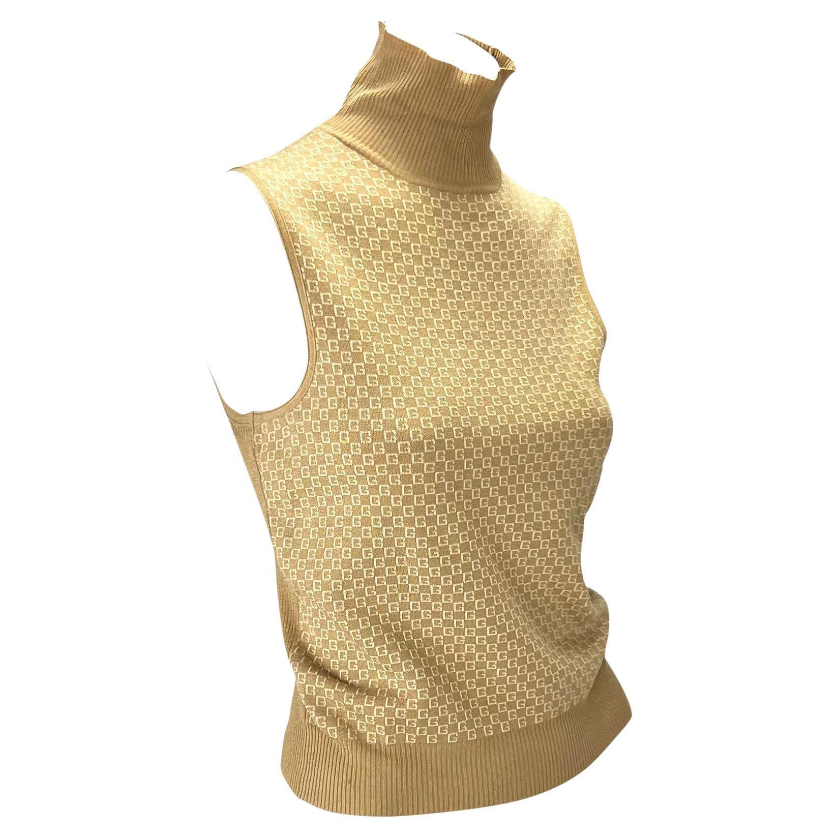 F/W 2000 Gucci by Tom Ford GG Pull à col rond en soie stretch beige en vente 2