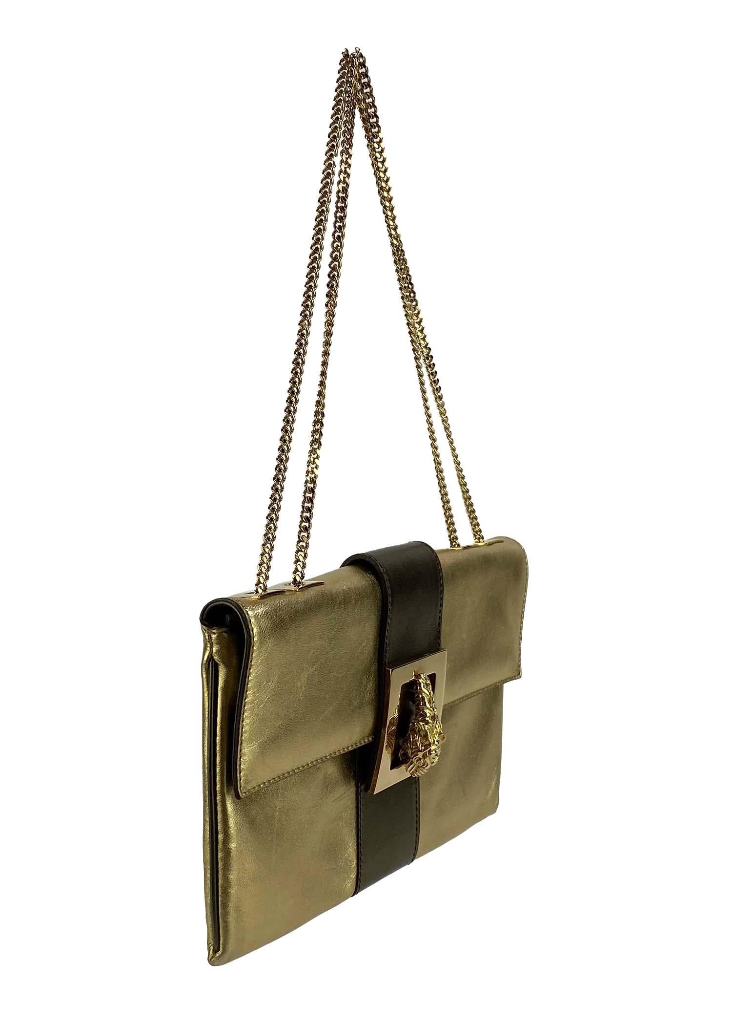 Brown F/W 2000 Gucci by Tom Ford Gold Leather Dionysus Clutch Crossbody Shoulder Bag For Sale