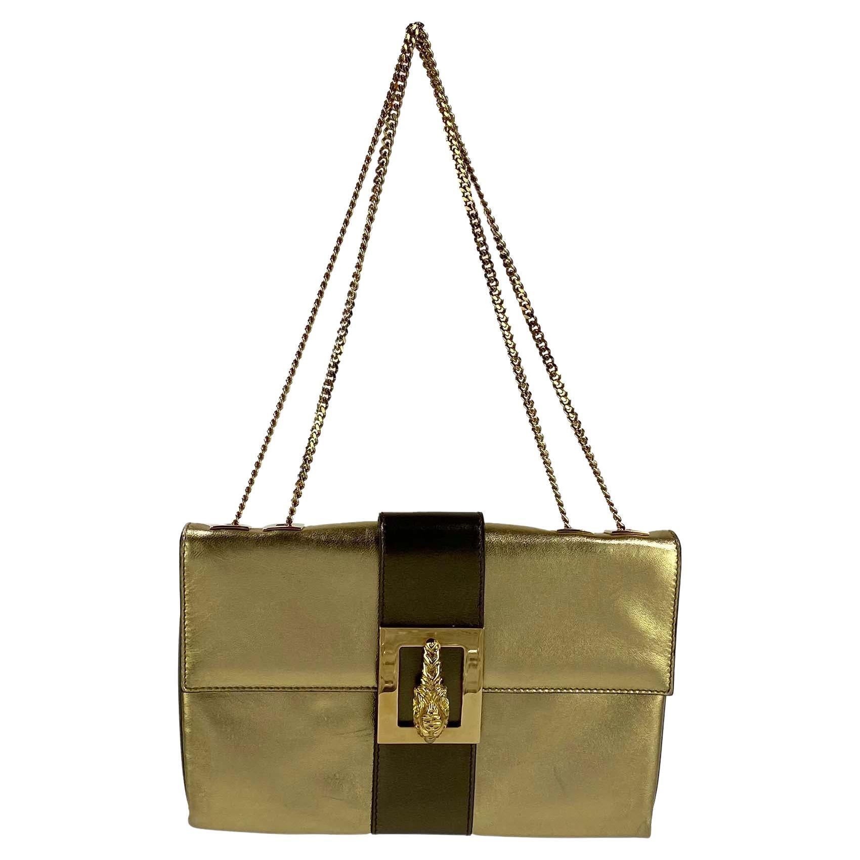 F/W 2000 Gucci by Tom Ford Gold Leather Dionysus Clutch Crossbody Shoulder Bag