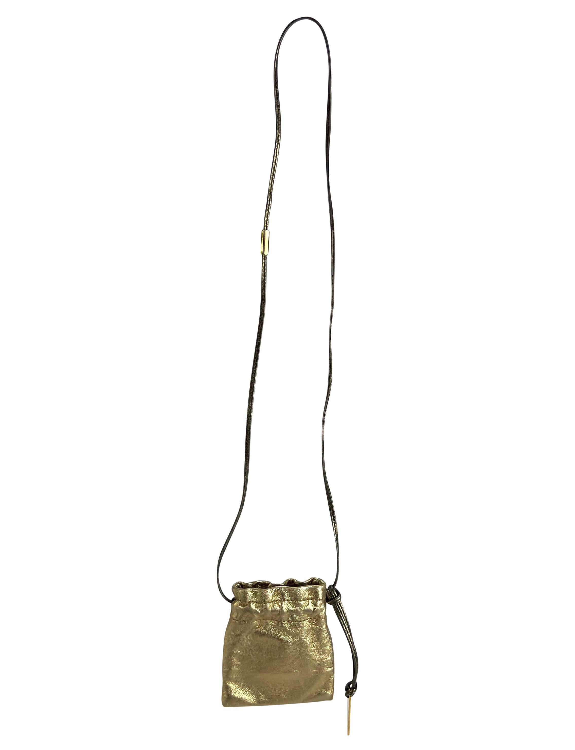 Women's or Men's F/W 2000 Gucci by Tom Ford Gold Metallic Logo Mini Pochette Crossbody Necklace