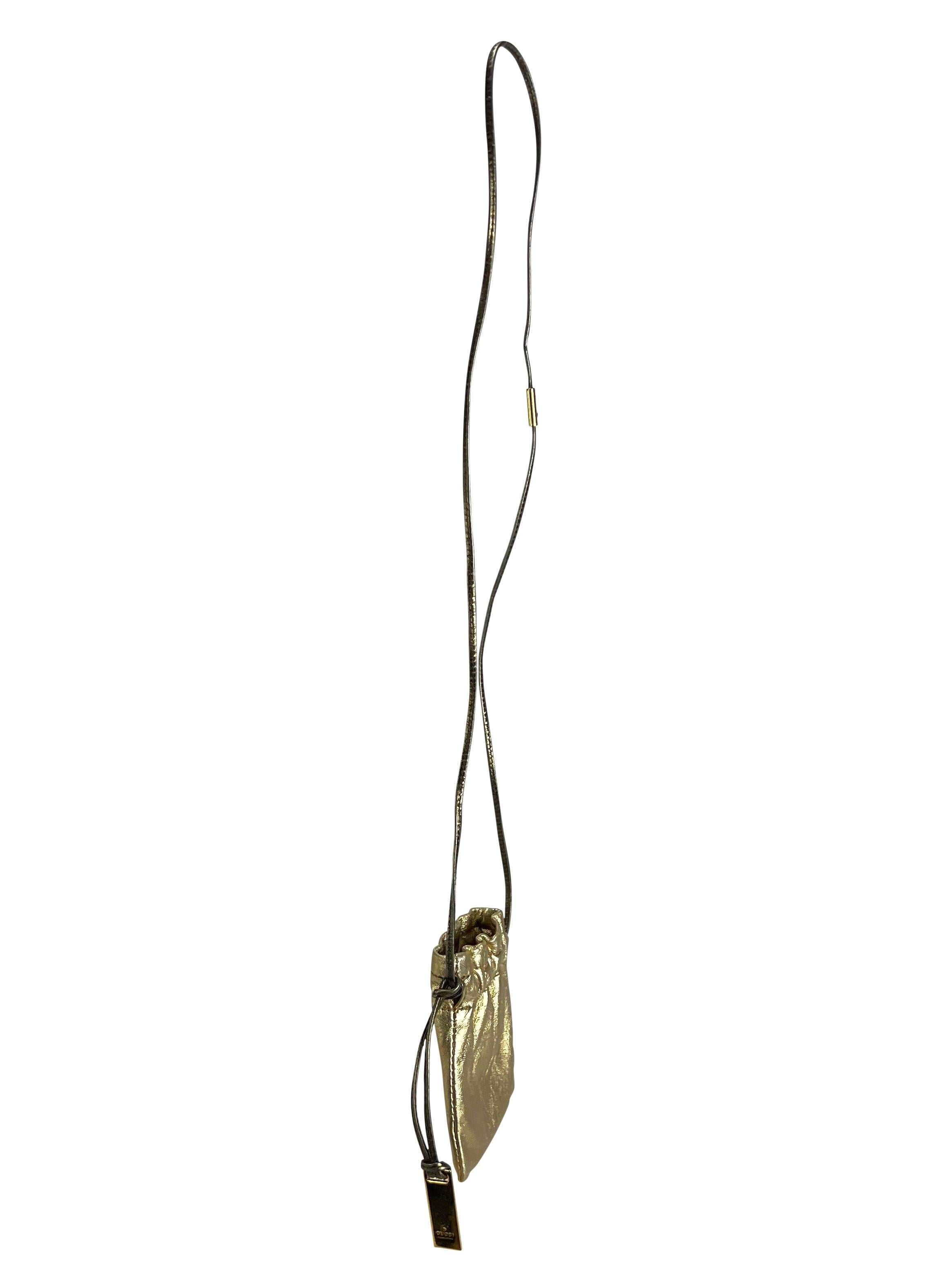 F/W 2000 Gucci by Tom Ford Gold Metallic Logo Mini Pochette Crossbody Necklace 1