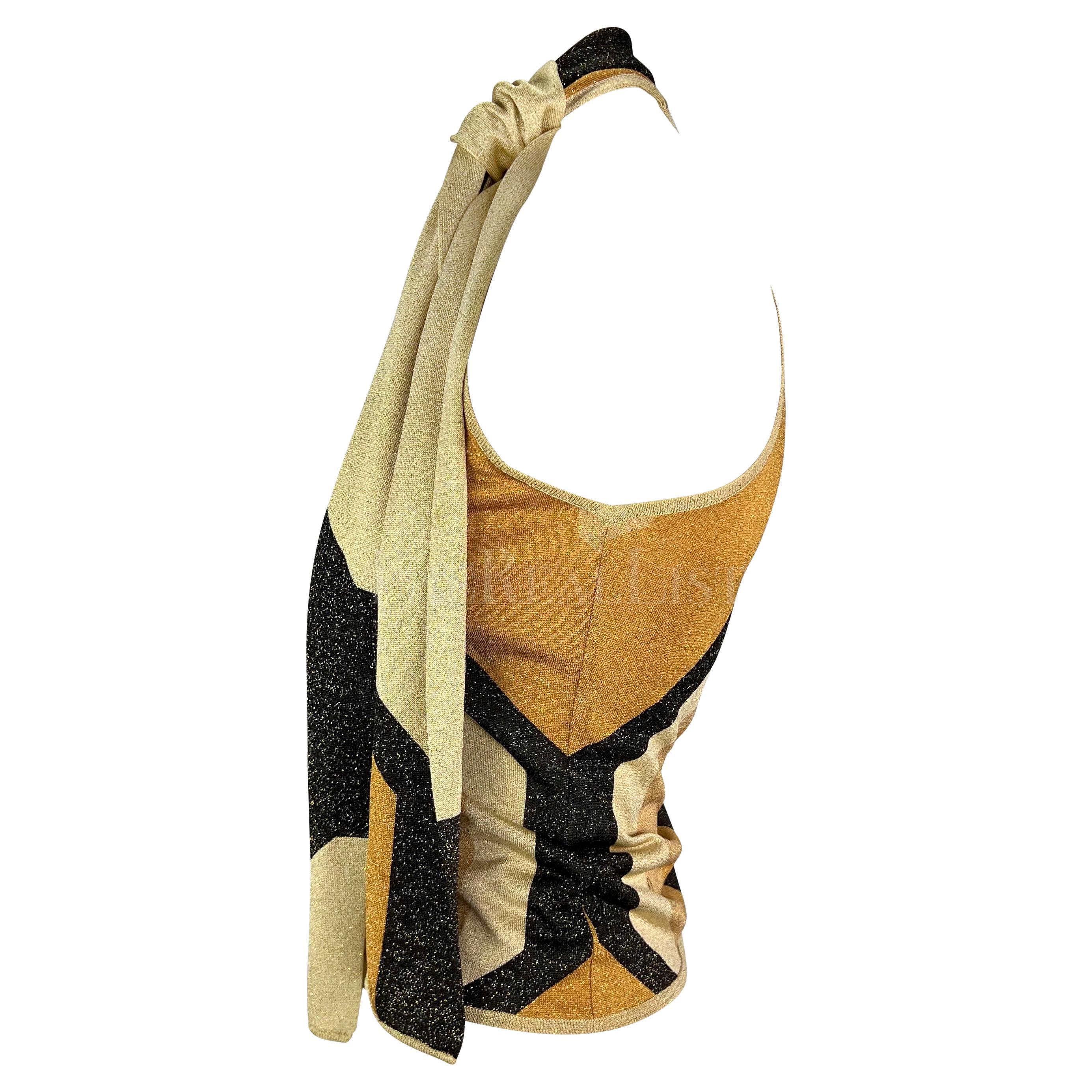 F/W 2000 Gucci by Tom Ford Gold Metallic Neck Tie Sleeveless Top  For Sale 2