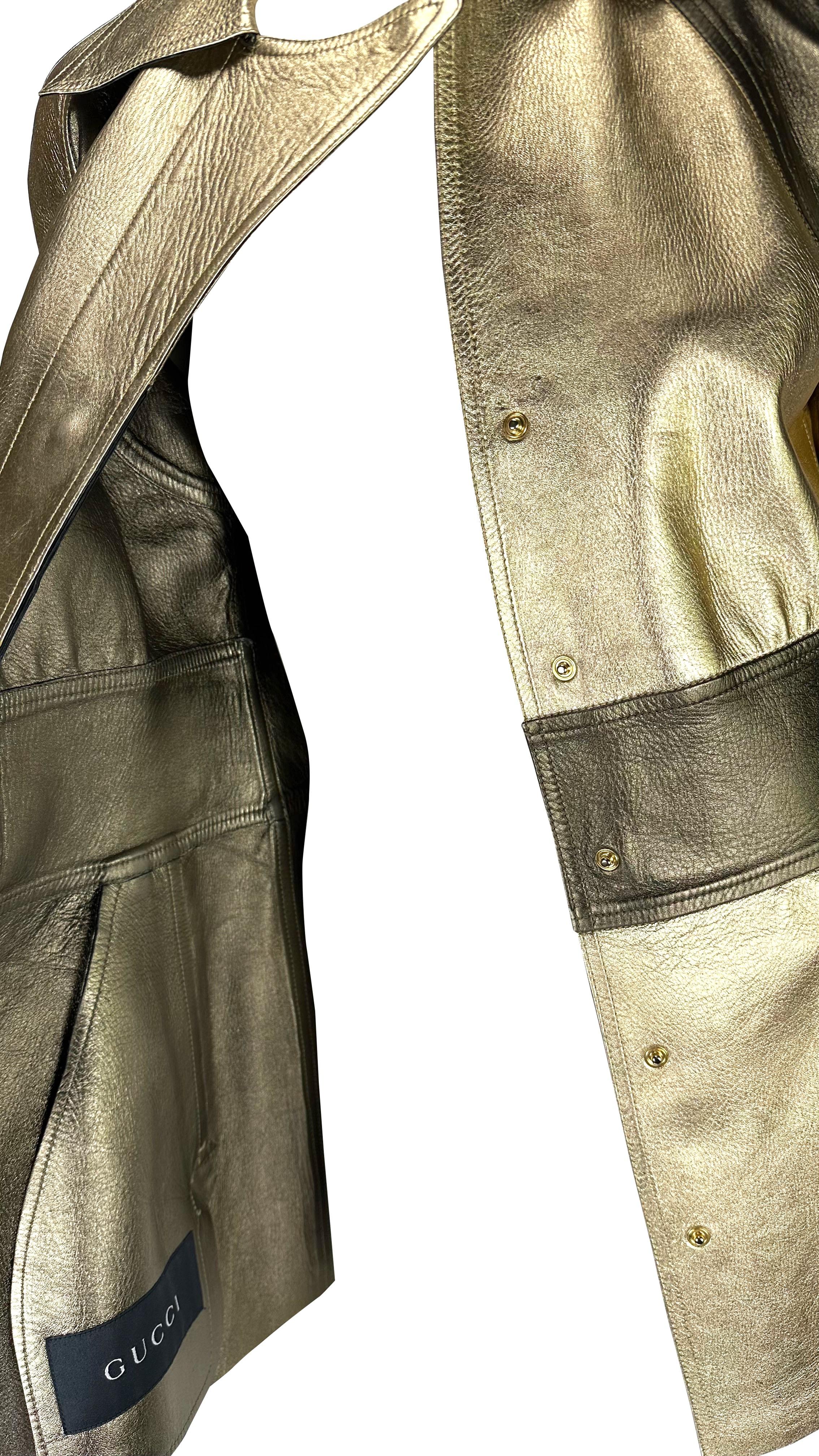 F/W 2000 Gucci by Tom Ford Gold Metallic Two-Tone Leather Jacket For Sale 3