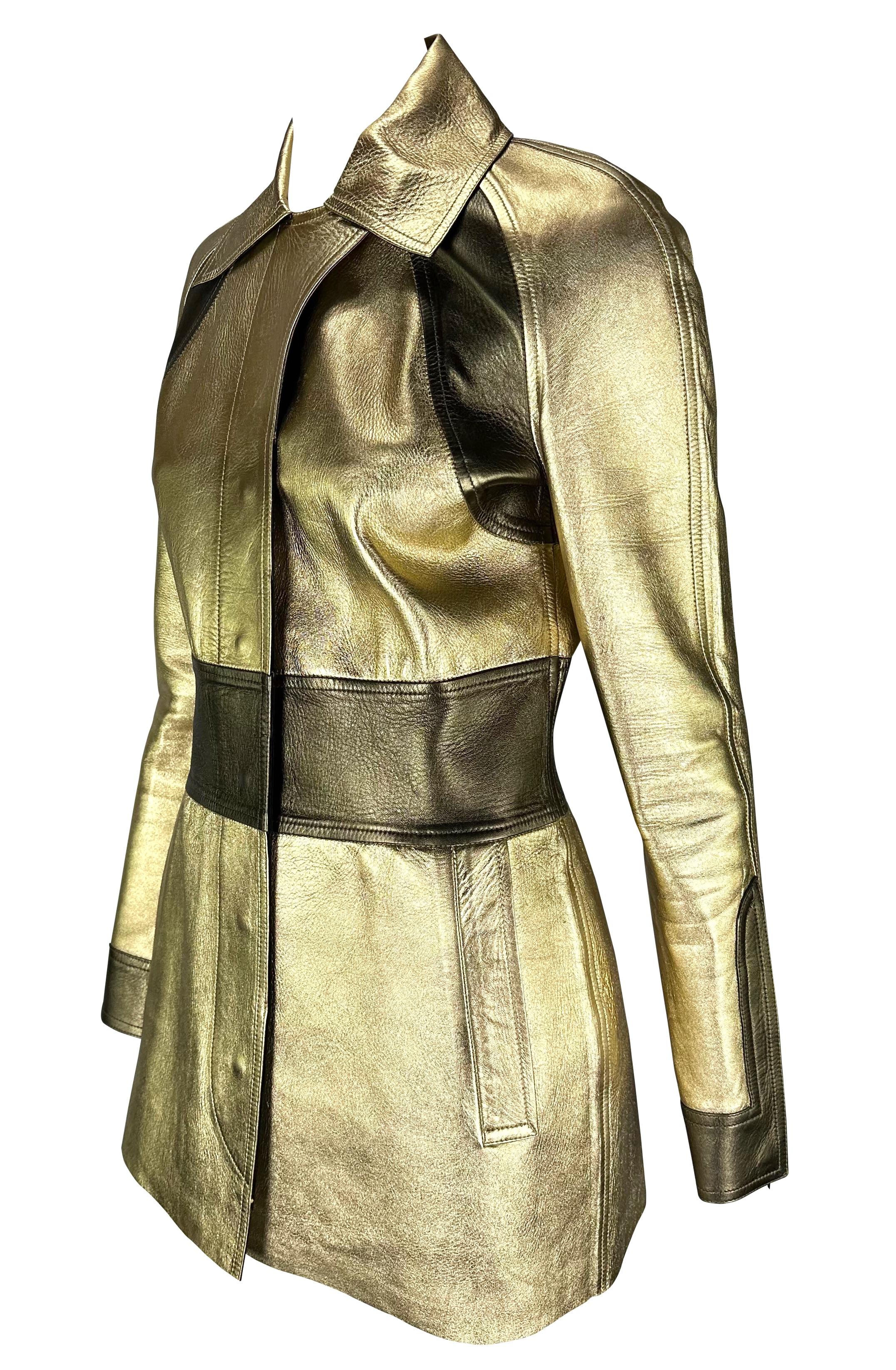 H/W 2000 Gucci by Tom Ford Gold Metallic Zweifarbige Lederjacke aus Metallic im Zustand „Gut“ im Angebot in West Hollywood, CA