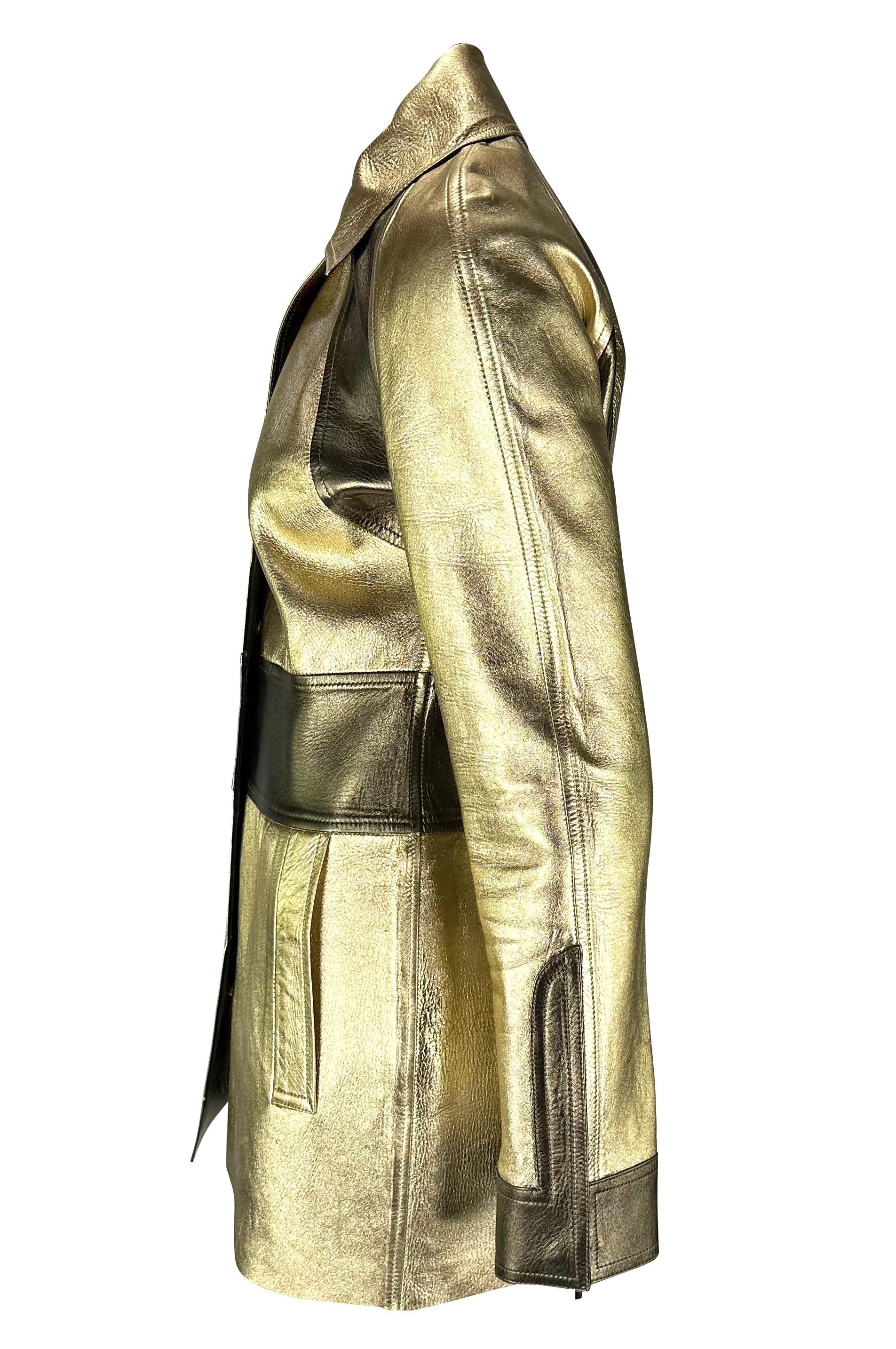 H/W 2000 Gucci by Tom Ford Gold Metallic Zweifarbige Lederjacke aus Metallic im Angebot 1
