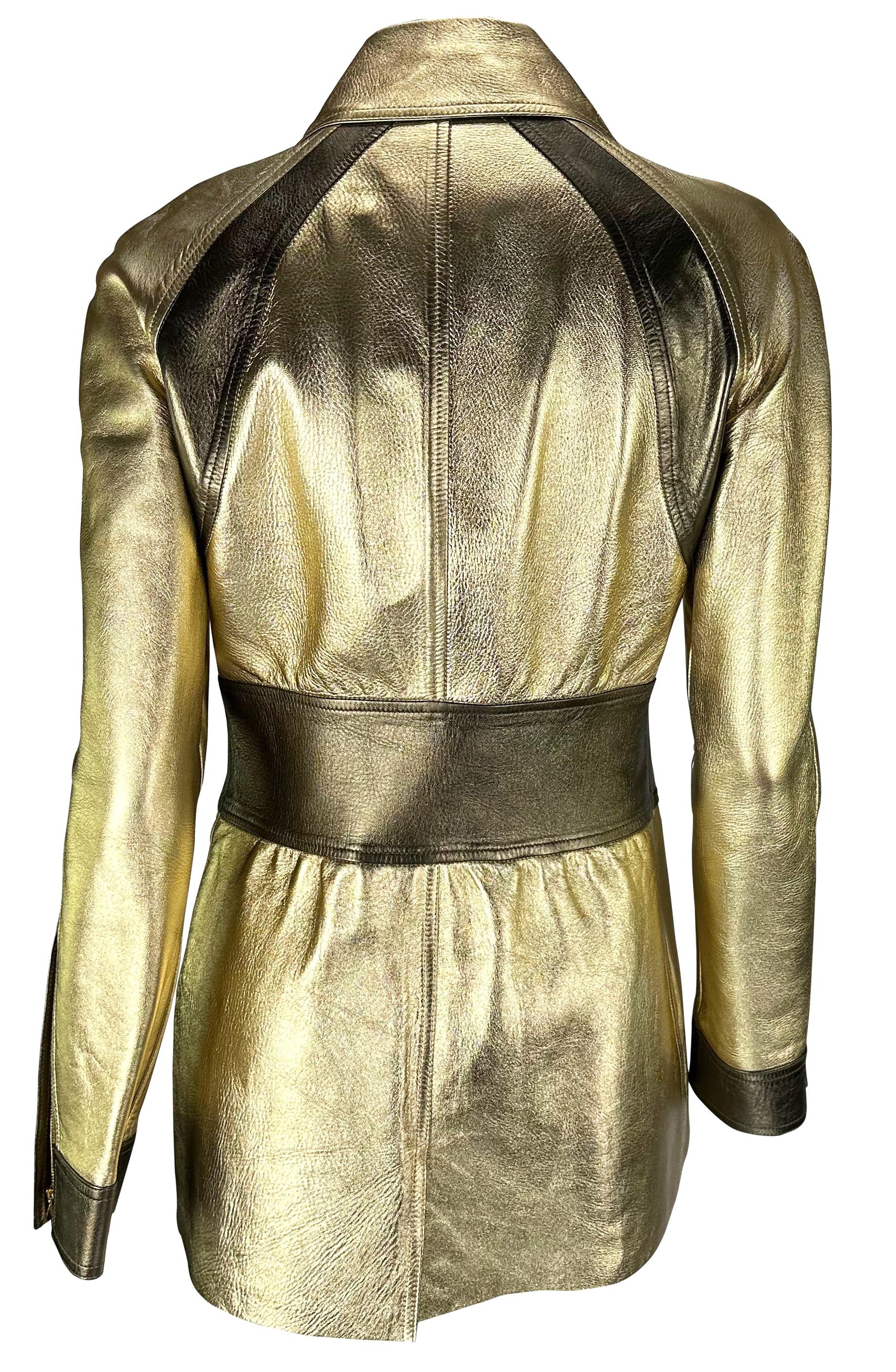 F/W 2000 Gucci by Tom Ford Veste en cuir bicolore métallisé doré en vente 2