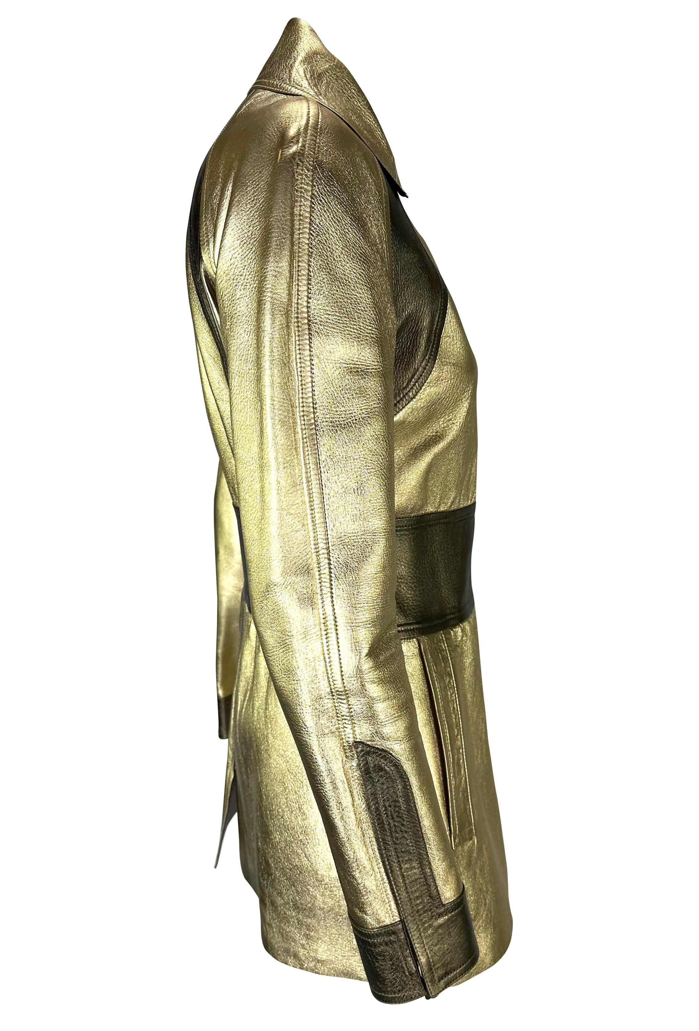 F/W 2000 Gucci by Tom Ford Veste en cuir bicolore métallisé doré en vente 3
