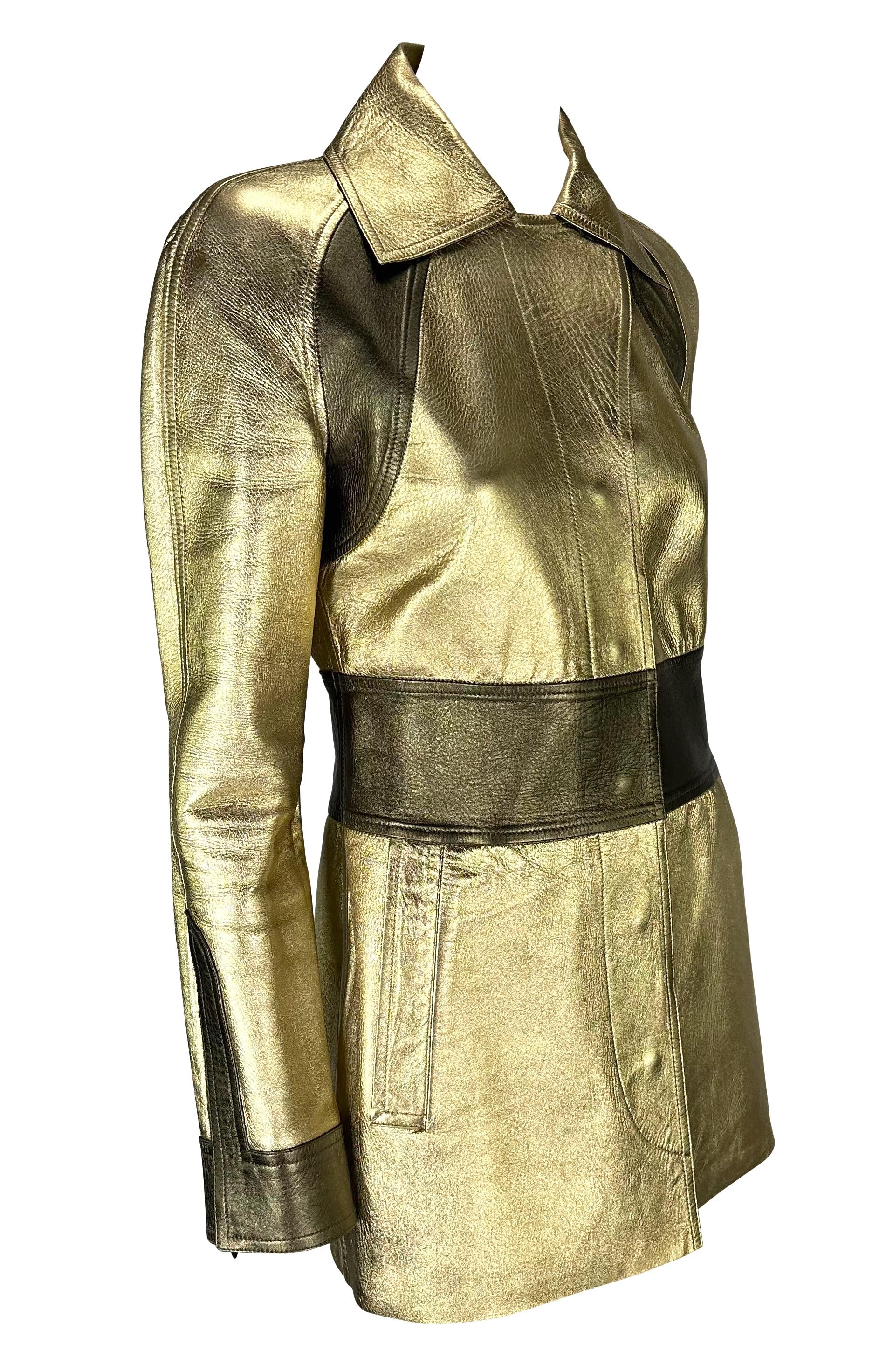 H/W 2000 Gucci by Tom Ford Gold Metallic Zweifarbige Lederjacke aus Metallic im Angebot 4