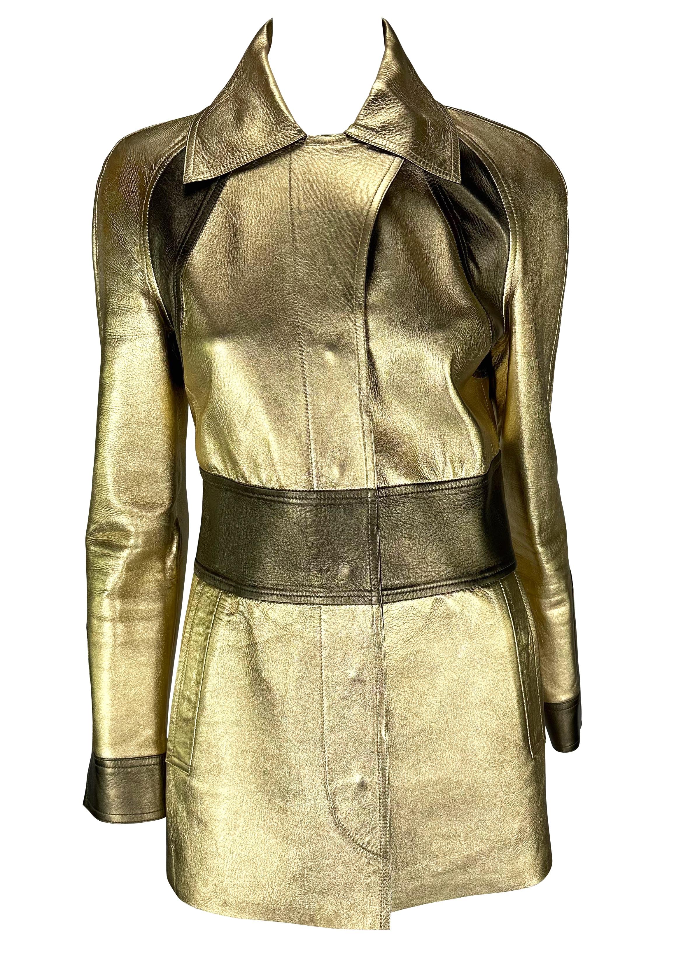 F/W 2000 Gucci by Tom Ford Gold Metallic Two-Tone Leather Jacket For Sale 2