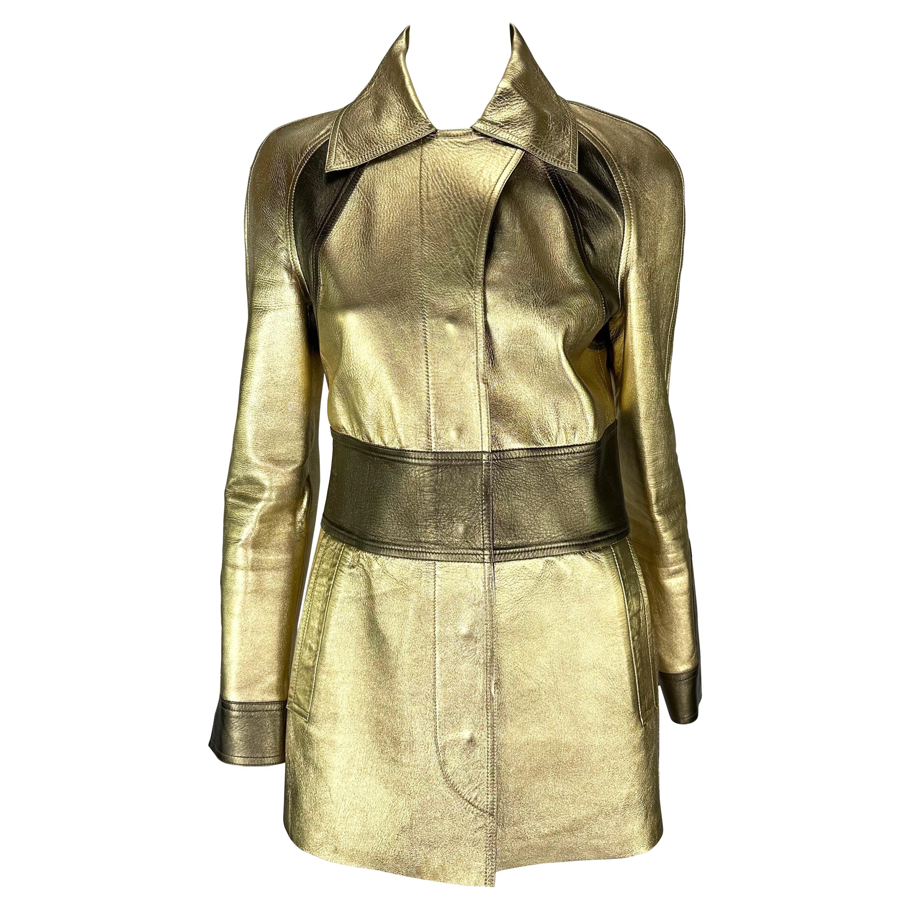 F/W 2000 Gucci by Tom Ford Gold Metallic Two-Tone Leather Jacket For Sale  at 1stDibs