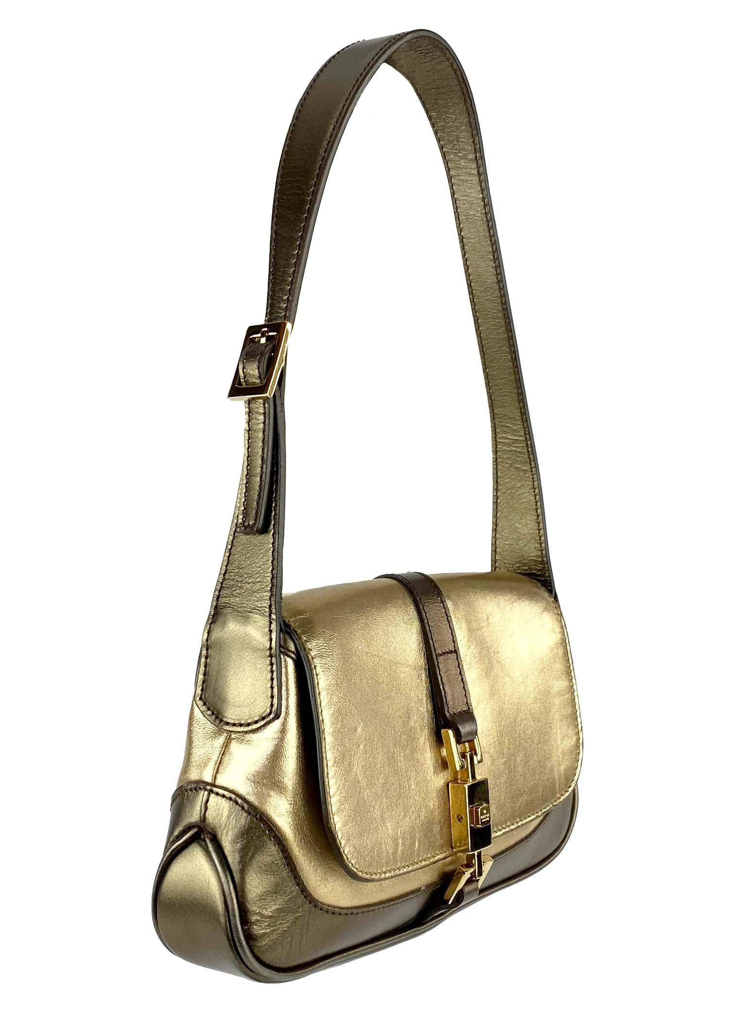 F/W 2000 Gucci by Tom Ford Gold Metallic Zweifarbige Mini Jackie Klappentasche für Damen oder Herren