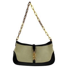 F/W 2000 Gucci by Tom Ford Grey Taupe Suede Jackie with Gold Chain Black Leather