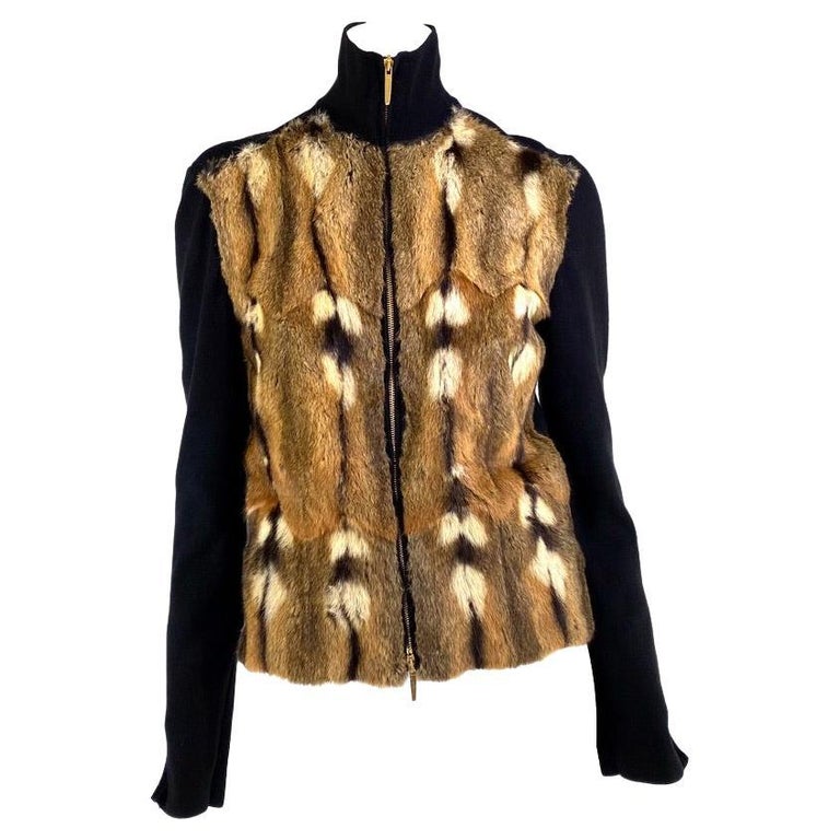 GUCCI BY TOM FORD FOX FUR & LEOPARD PRINTED CONVERTIBLE COAT 1999