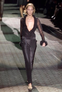 F/W 2000 Gucci by Tom Ford Plunging Gold Lurex Ruffle Disco Top