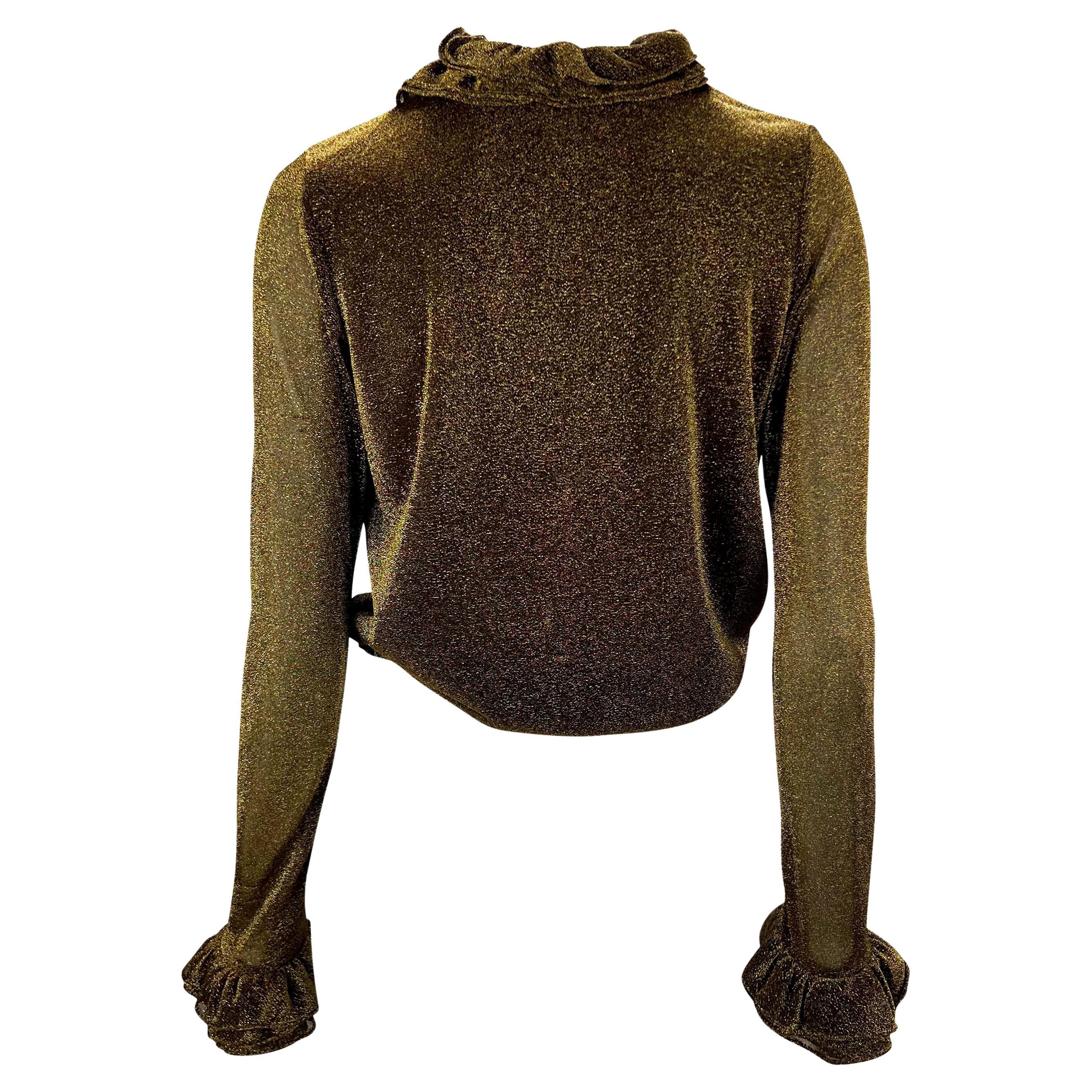 A/I 2000 Gucci by Tom Ford: top da discoteca con volant in lurex dorato e scollato in vendita 1