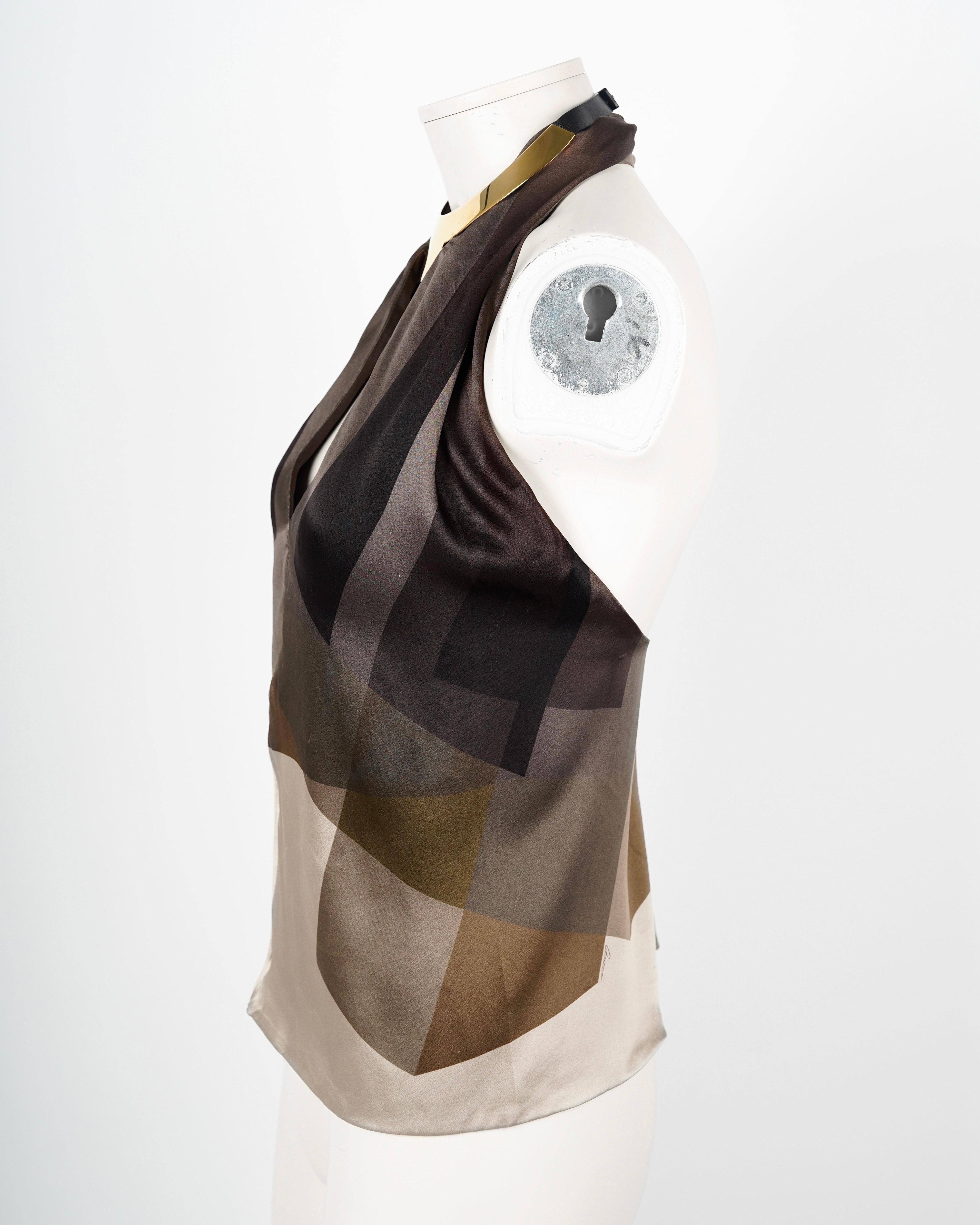 F/W 2000 Gucci By Tom Ford Printed Silk Neckholder Top For Sale 1