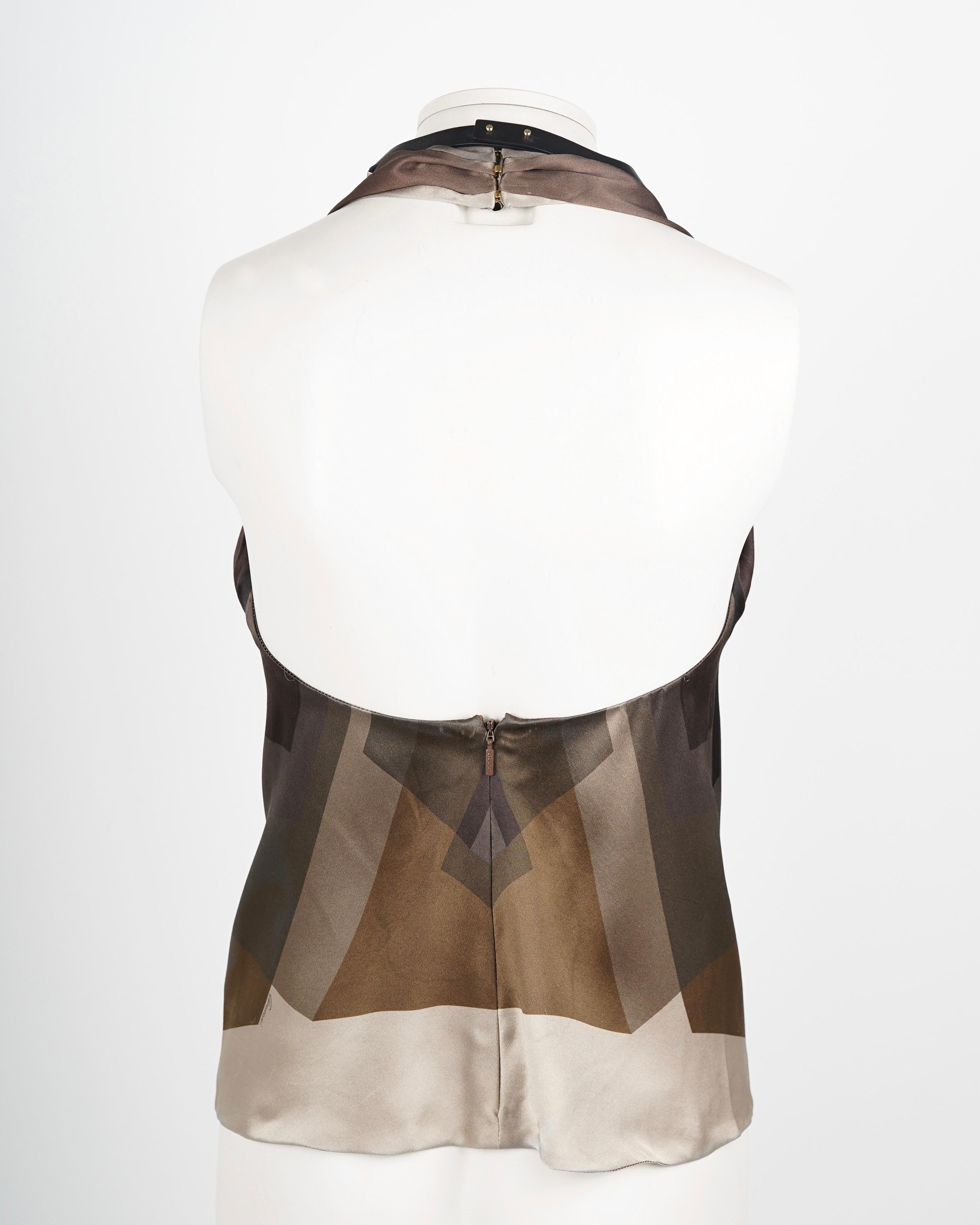 F/W 2000 Gucci By Tom Ford Printed Silk Neckholder Top For Sale 2