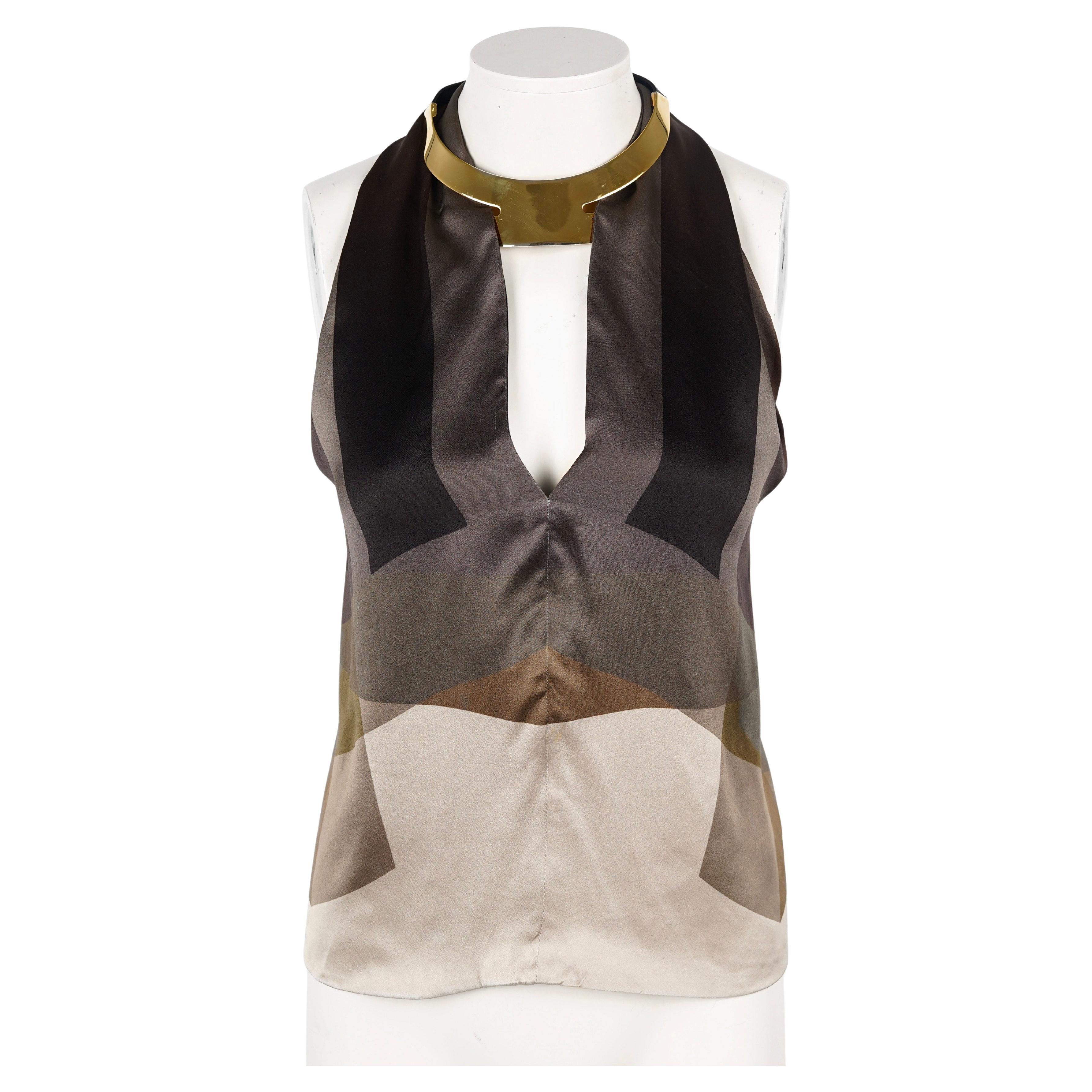 F/W 2000 Gucci By Tom Ford Printed Silk Neckholder Top For Sale
