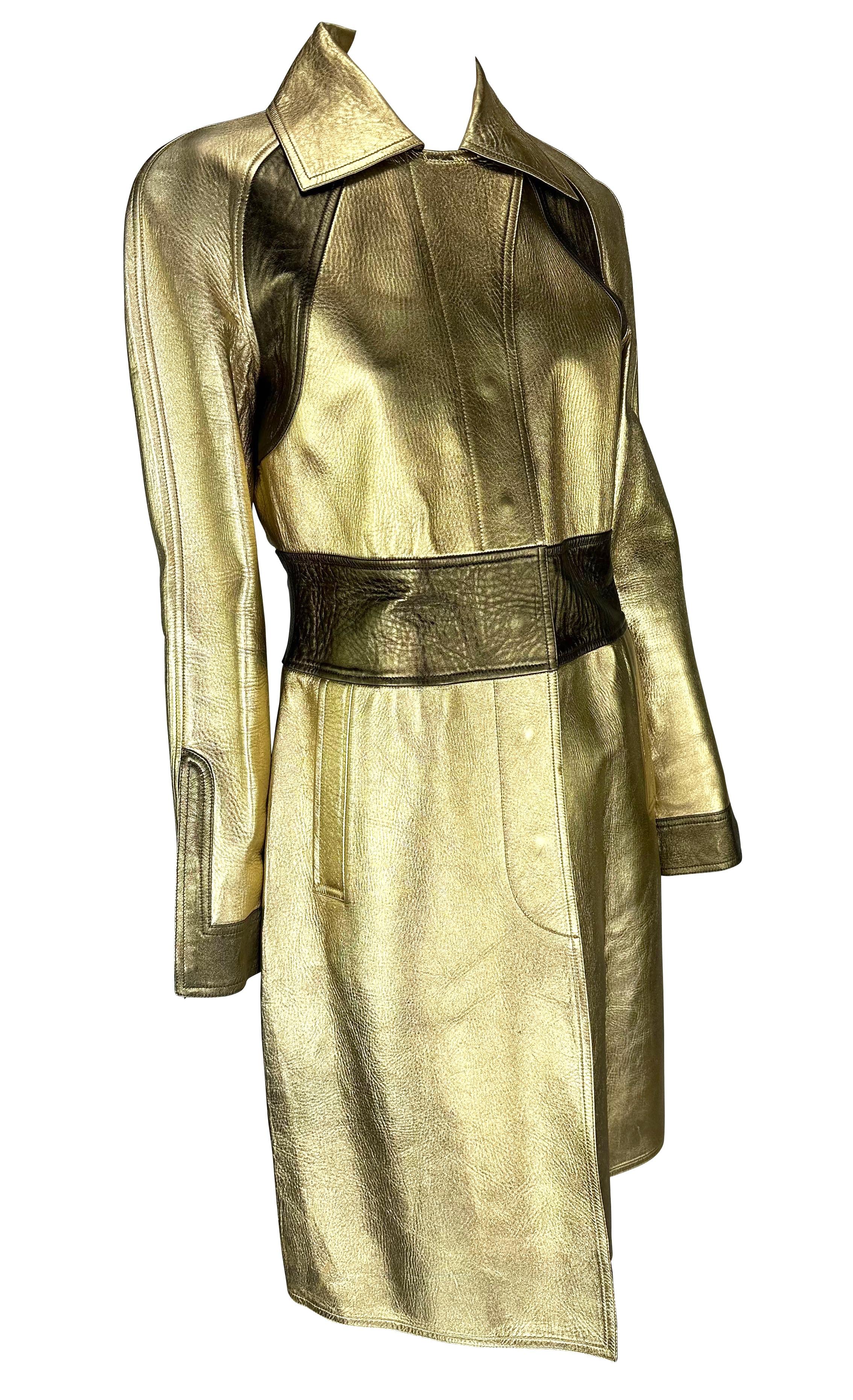 F/W 2000 Gucci by Tom Ford Runway Ad Two-Tone Gold Metallic Leather Coat 1