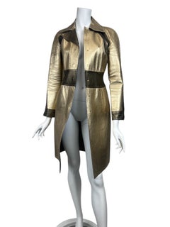 F/W 2000 Gucci by Tom Ford Runway Ad Two-Tone Gold Metallic Leather Coat Sz: 38