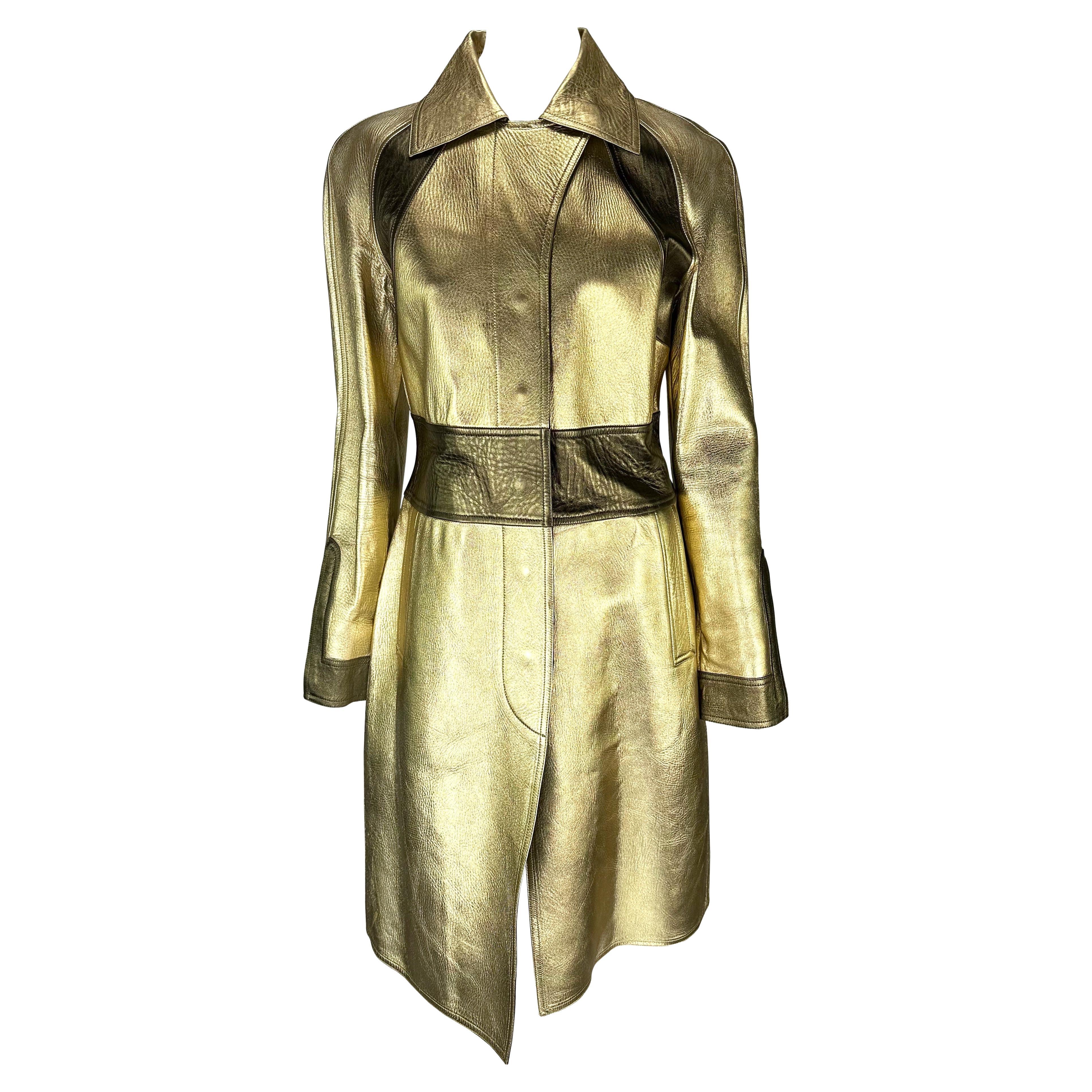 F/W 2000 Gucci by Tom Ford Runway Ad Two-Tone Gold Metallic Leather Coat