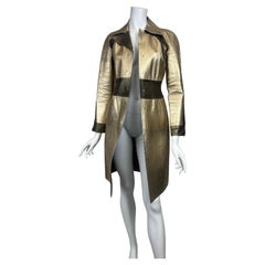 F/W 2000 Gucci by Tom Ford Runway Ad Two-Tone Gold Metallic Leather Coat Sz: 38