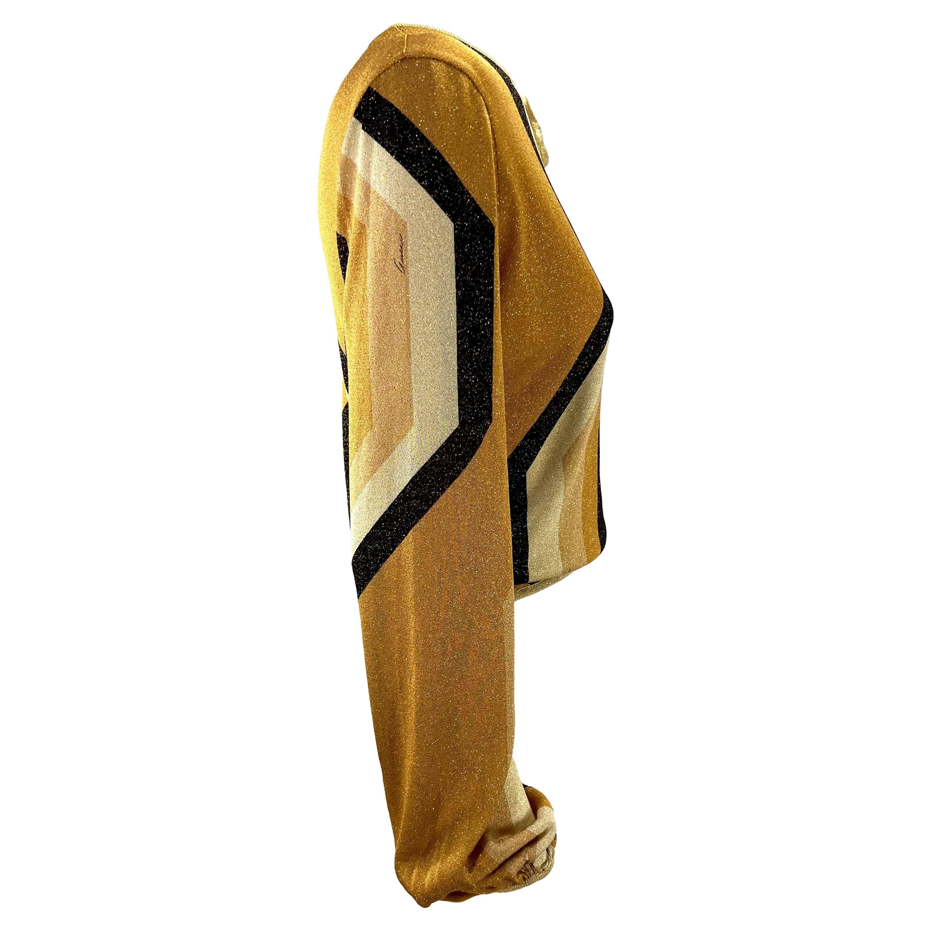 F/W 2000 Gucci by Tom Ford Runway Gold Metallic Lurex Knit Long Sleeve Top Y2K 3