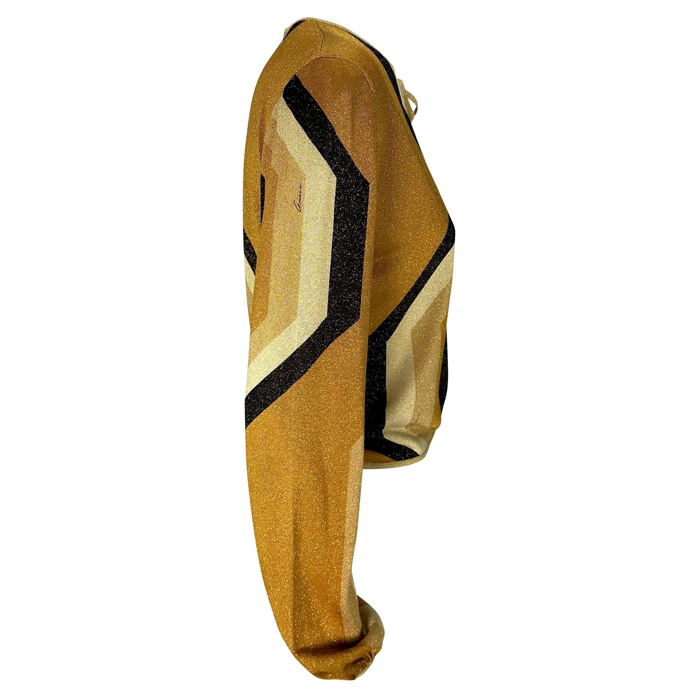 F/W 2000 Gucci by Tom Ford Runway Gold Metallic Lurex Knit Long Sleeve Top Y2K 2