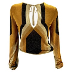 F/W 2000 Gucci by Tom Ford Runway Gold Metallic Lurex Knit Long Sleeve Top Y2K