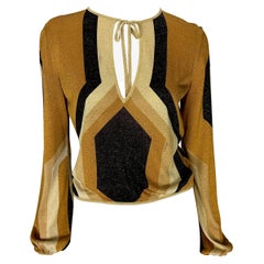 F/W 2000 Gucci by Tom Ford Runway Gold Metallic Lurex Knit Long Sleeve Top Y2K