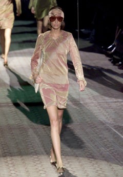 F/W 2000 Gucci by Tom Ford Runway Gold Pink Lurex Metallic Sheer Dress Y2K