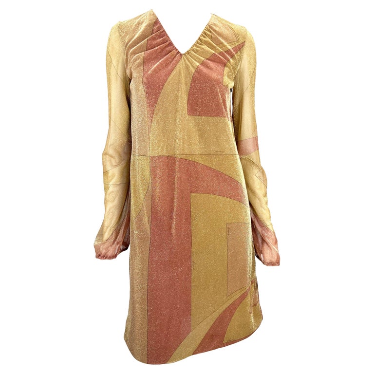 F/W 2000 Gucci by Tom Ford Runway Gold Pink Lurex Metallic Sheer Dress Y2K  For Sale at 1stDibs