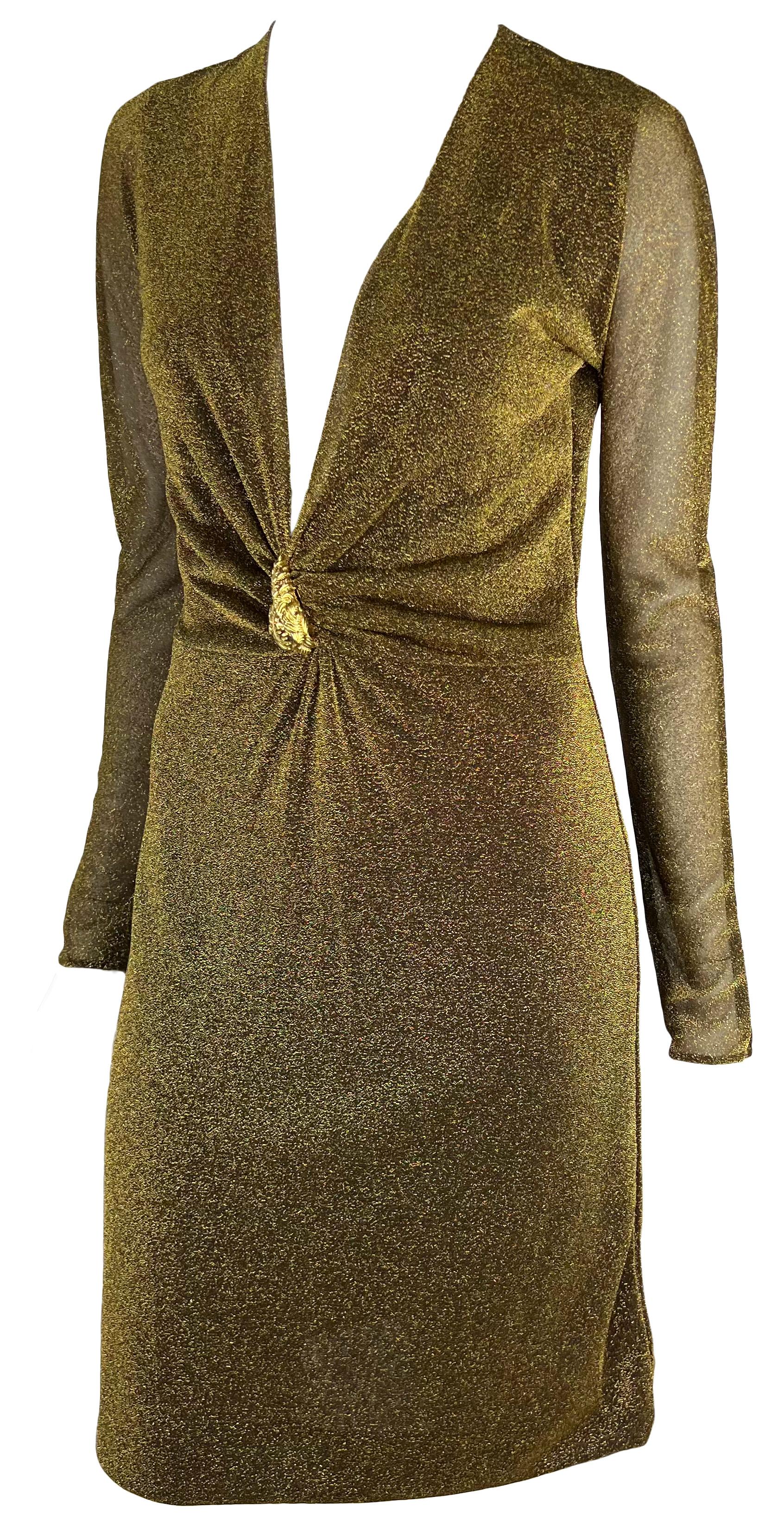 F/W 2000 Gucci by Tom Ford Runway Metallic Lurex Sheer Dress Tiger Accent In Good Condition For Sale In West Hollywood, CA