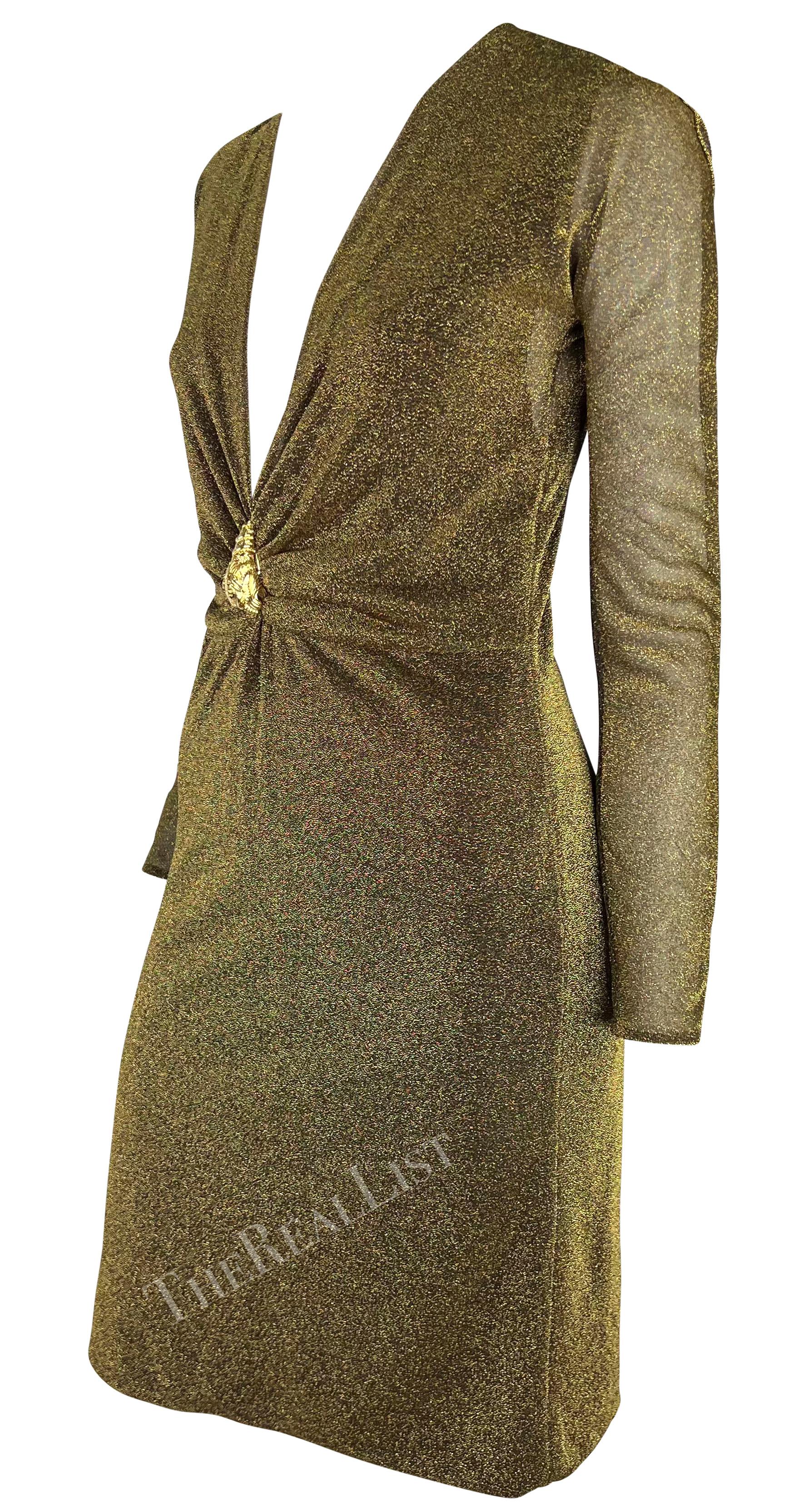 F/W 2000 Gucci by Tom Ford Runway Metallic Lurex Sheer Dress Tiger Accent In Good Condition In West Hollywood, CA