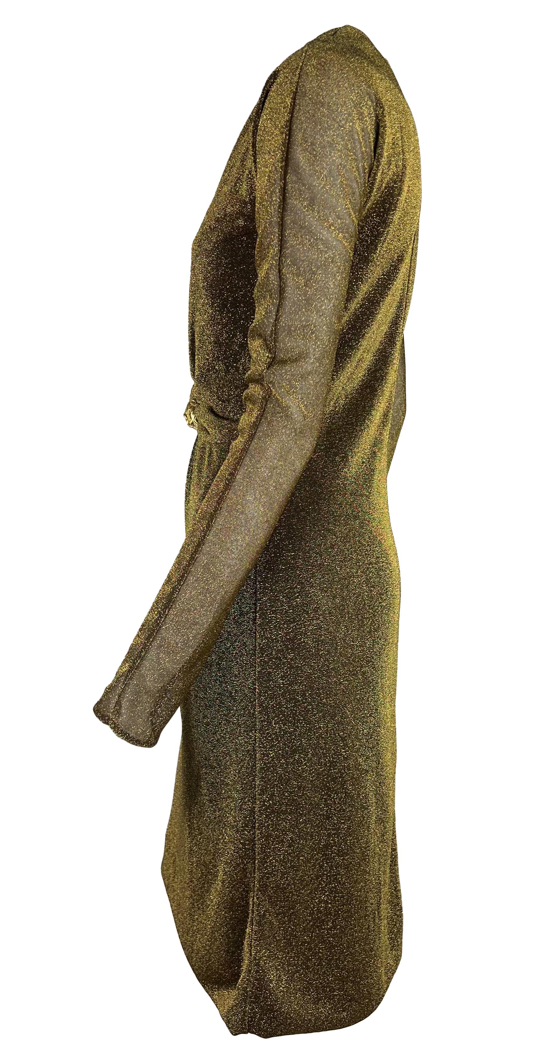 Women's F/W 2000 Gucci by Tom Ford Runway Metallic Lurex Sheer Dress Tiger Accent For Sale