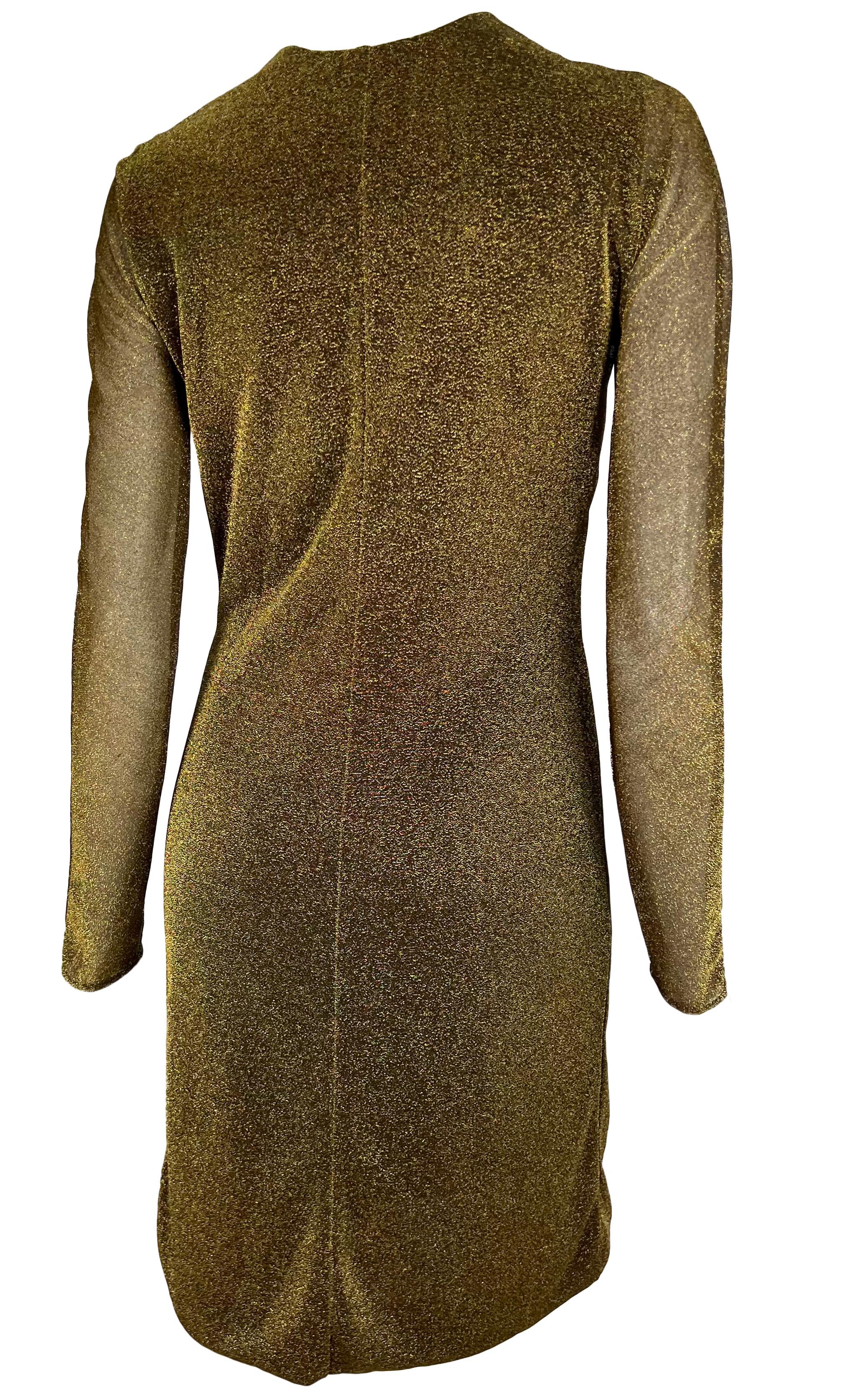 F/W 2000 Gucci by Tom Ford Runway Metallic Lurex Sheer Dress Tiger Accent For Sale 1