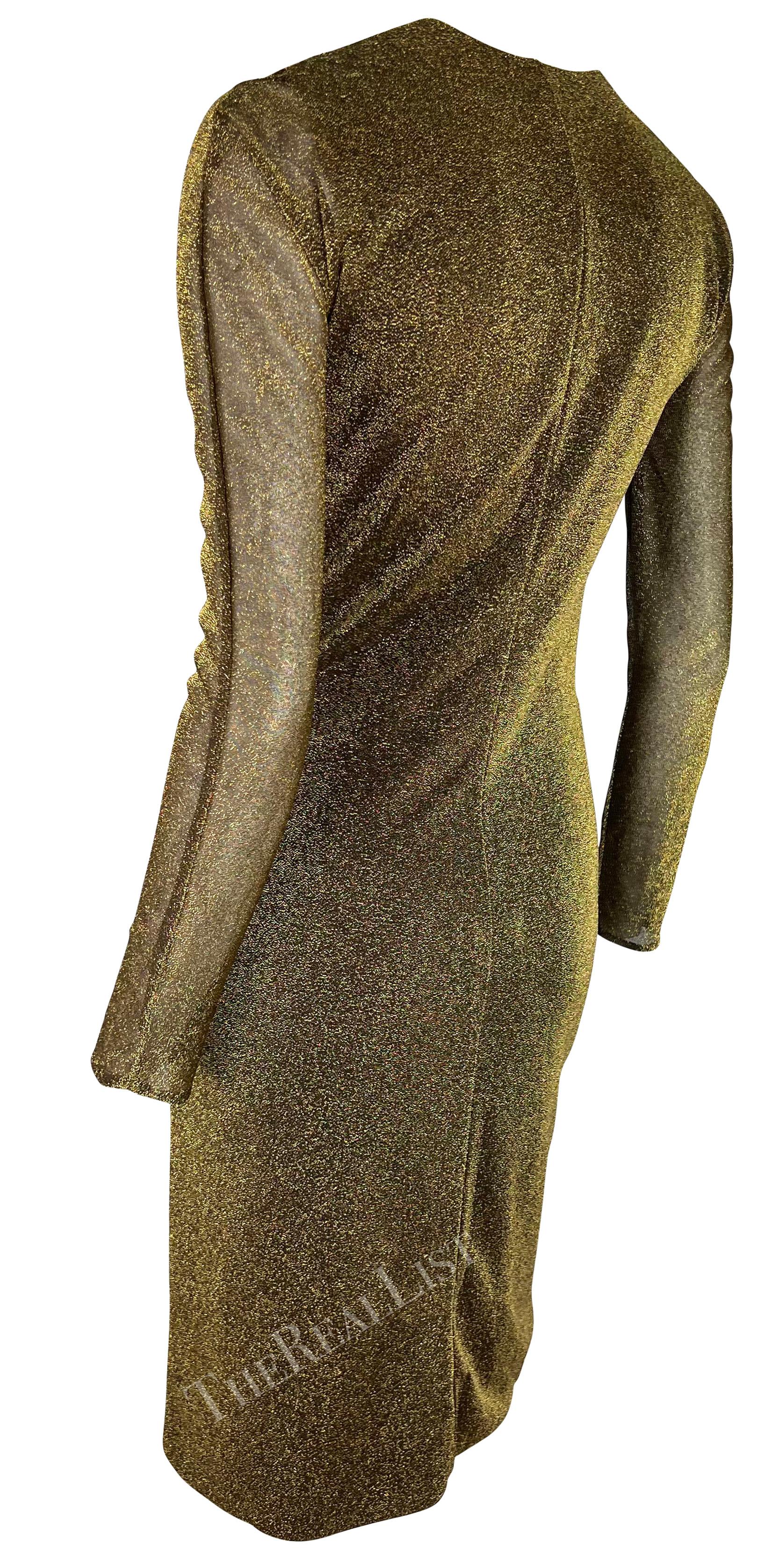 F/W 2000 Gucci by Tom Ford Runway Metallic Lurex Sheer Dress Tiger Accent 1