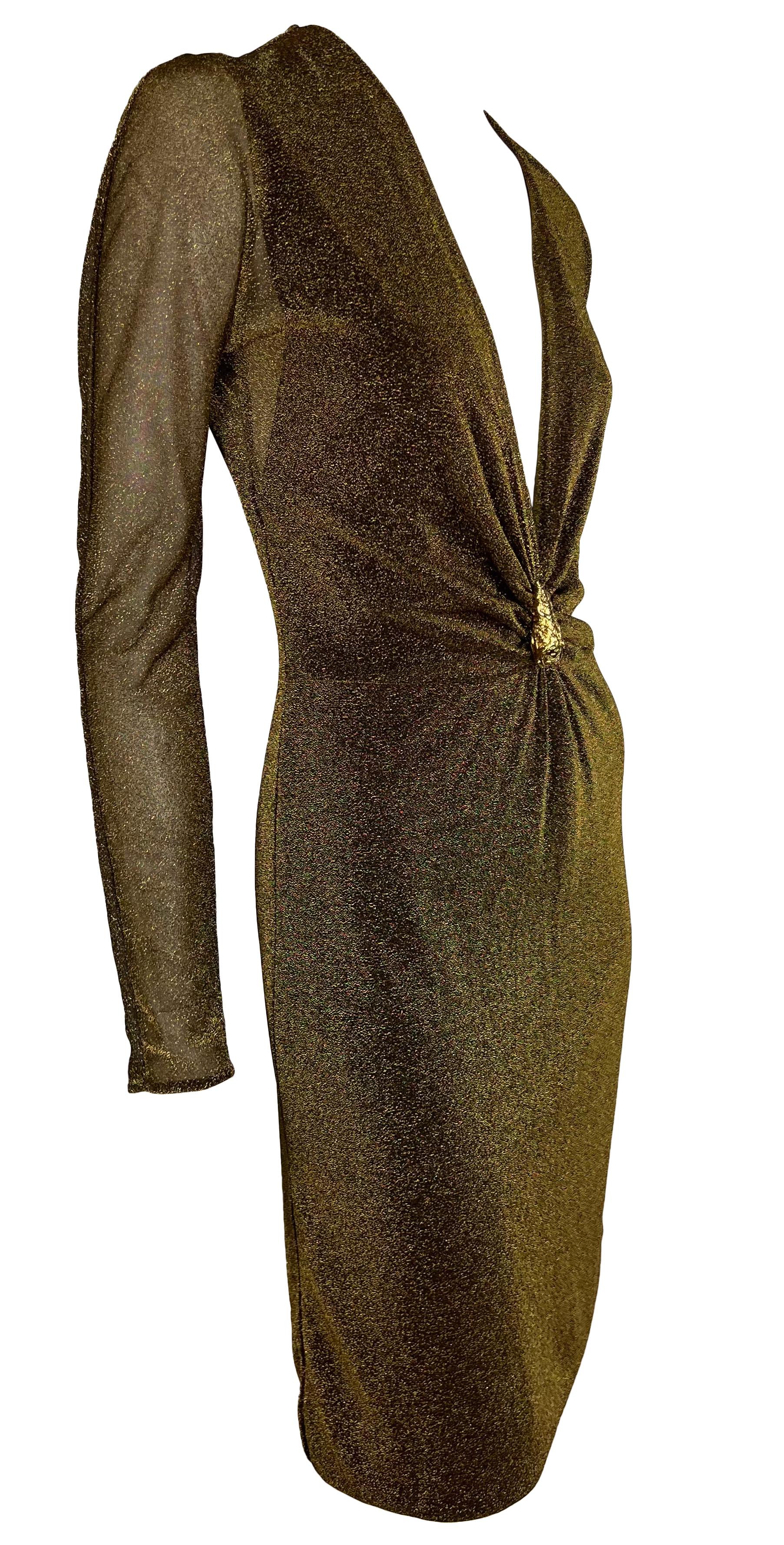 F/W 2000 Gucci by Tom Ford Runway Metallic Lurex Sheer Dress Tiger Accent For Sale 2