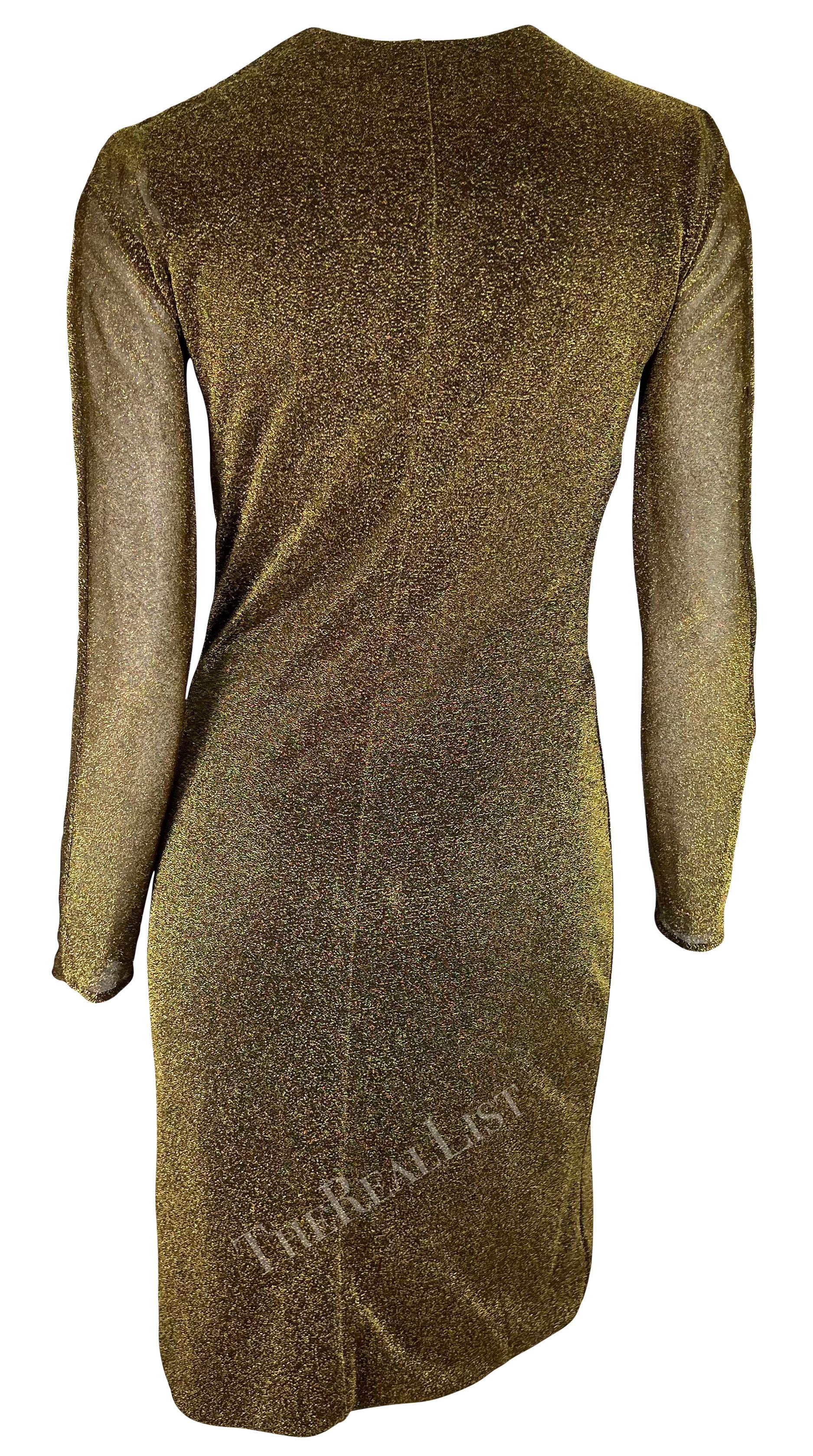 F/W 2000 Gucci by Tom Ford Runway Metallic Lurex Sheer Dress Tiger Accent 2