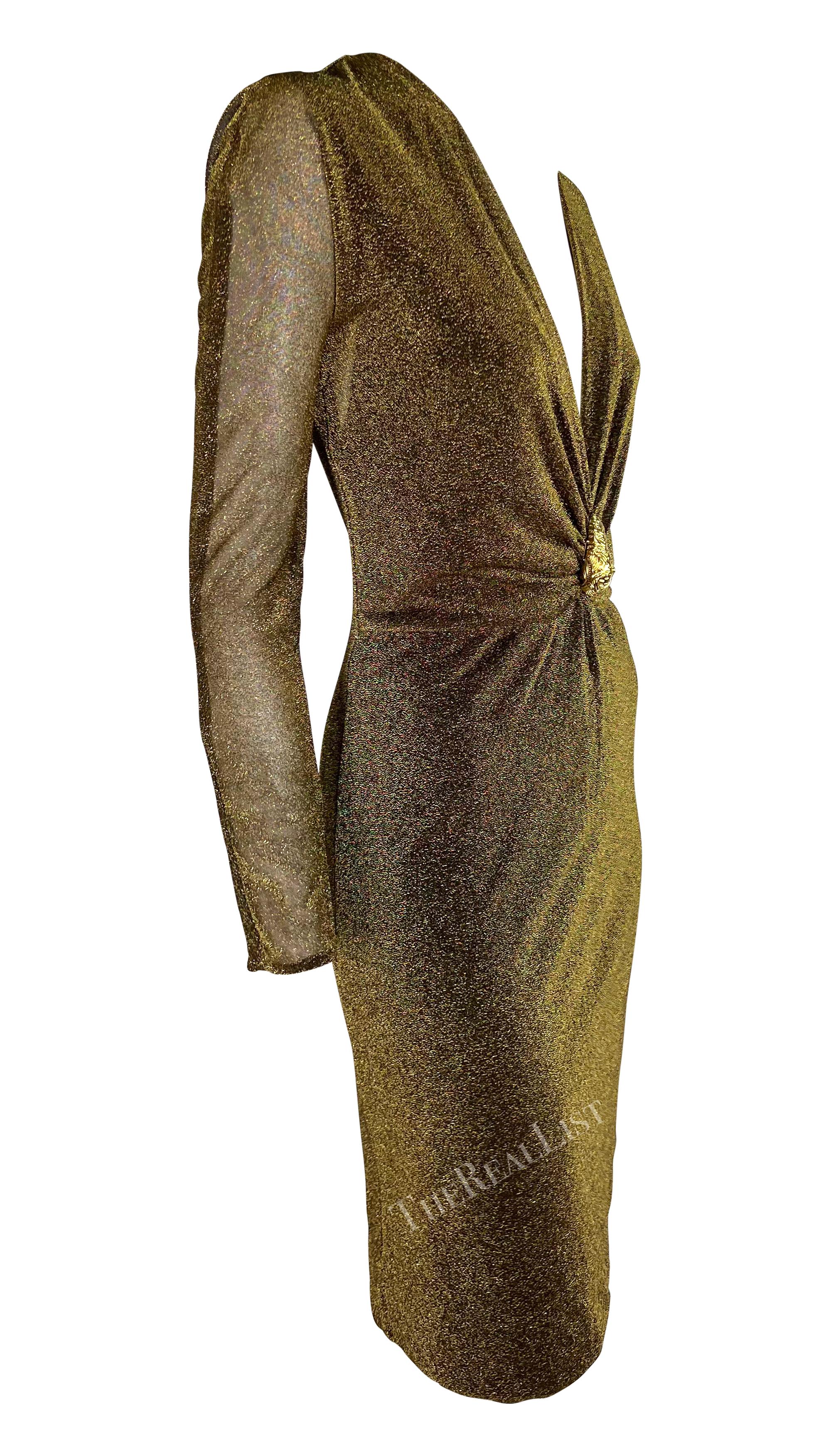 F/W 2000 Gucci by Tom Ford Runway Metallic Lurex Sheer Dress Tiger Accent 3