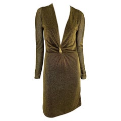 F/W 2000 Gucci by Tom Ford Runway Metallic Lurex Sheer Dress Tiger Accent