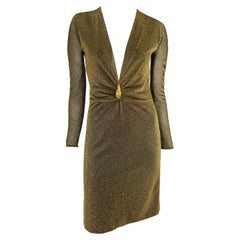 F/W 2000 Gucci by Tom Ford Runway Metallic Lurex Sheer Dress Tiger Accent